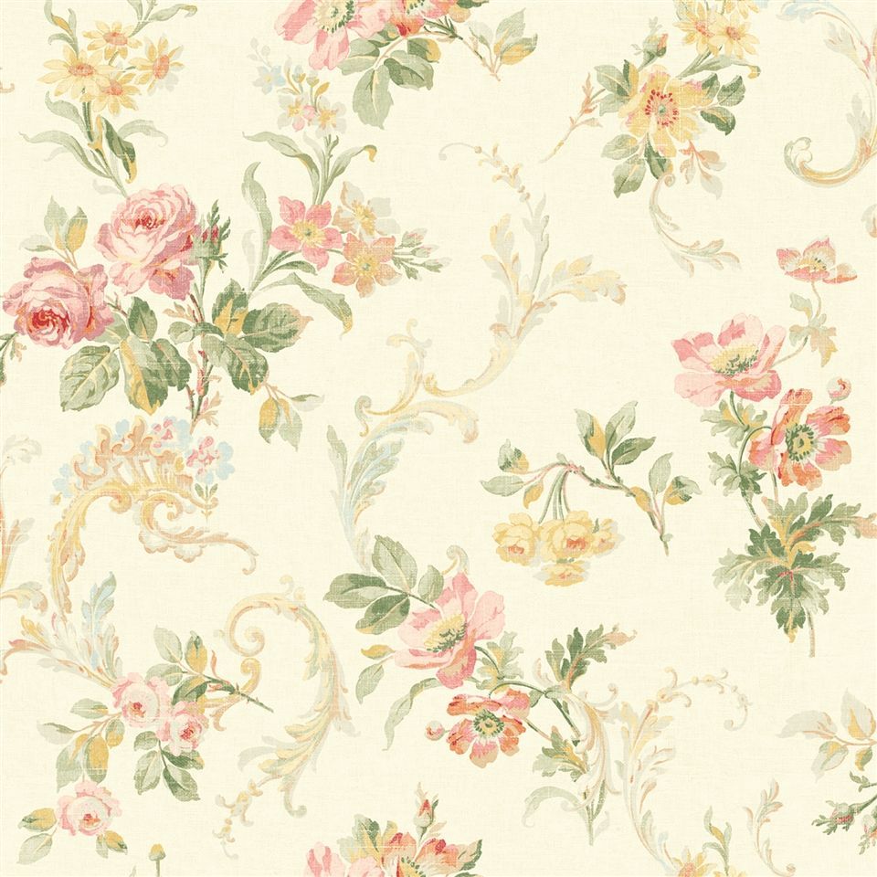 A lovely vintage rose wallpaper print from the book Springtime Cottage. The pink flowers pair beautifully with. Floral wallpaper, Wallpaper, Traditional wallpaper