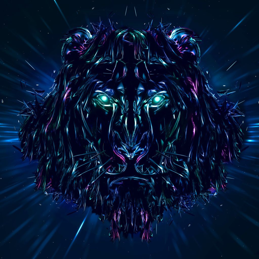 Neon Lion 3D graphics Desktop wallpaper 1024x1024