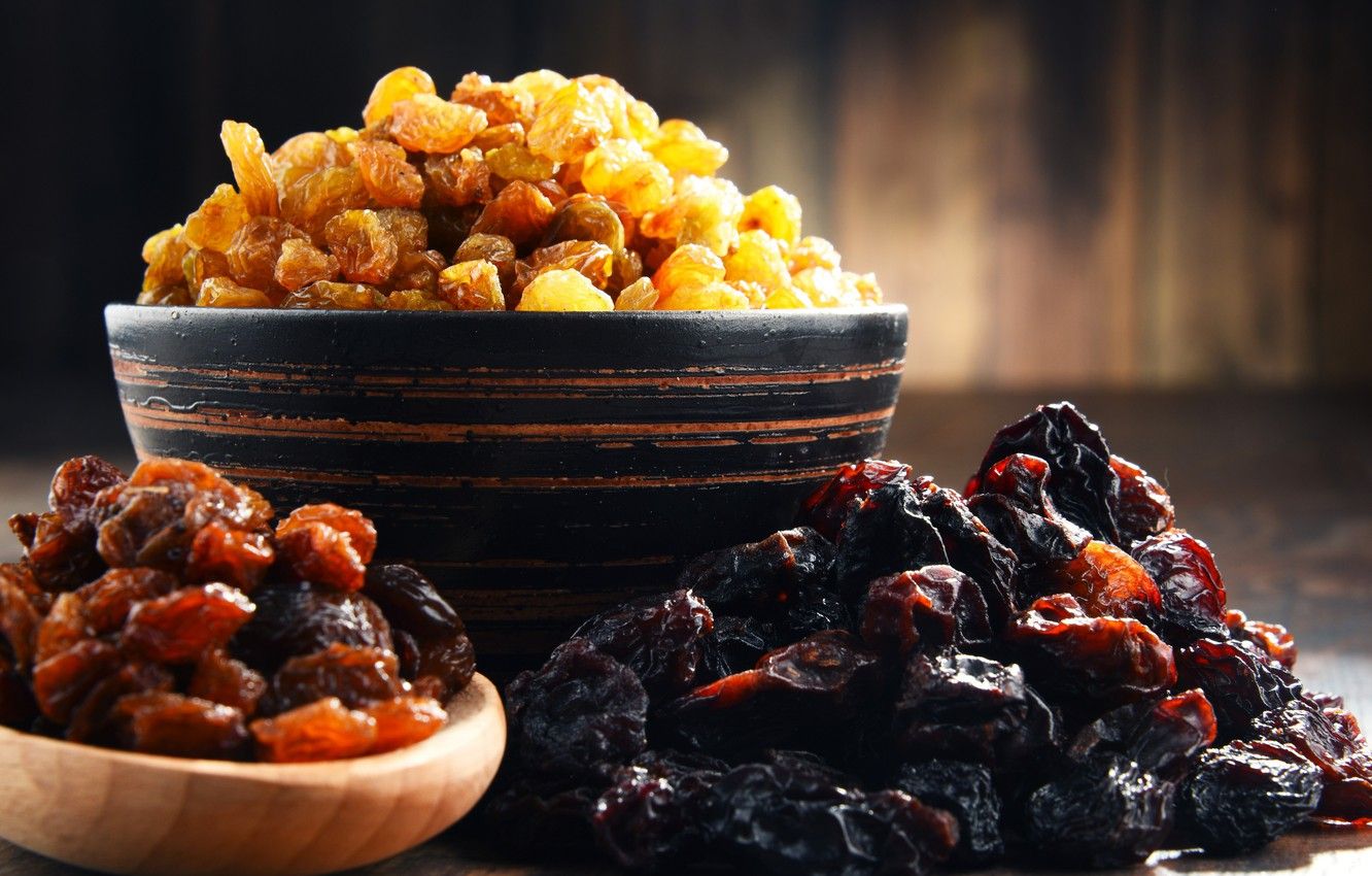Wallpaper bowl, raisins, dried fruits, prunes image for desktop, section еда