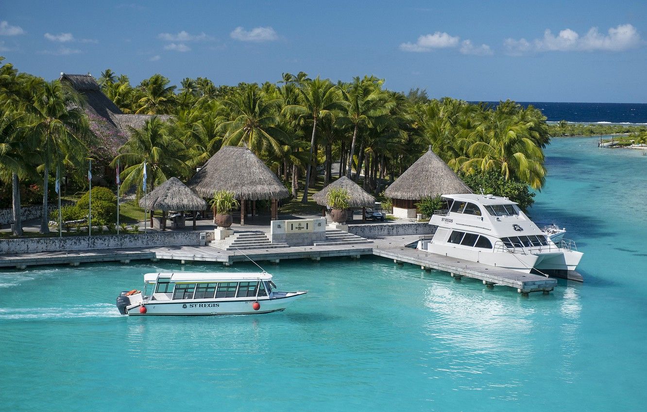 Wallpaper Boats, Palms, Resort, Bungalow, Bora Bora, St Regis Image For Desktop, Section пейзажи