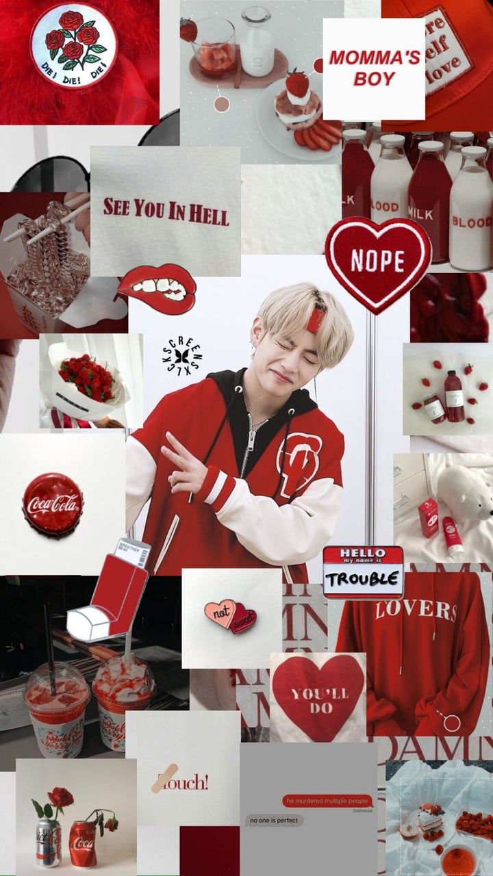 bangtan boys, collage, background and red