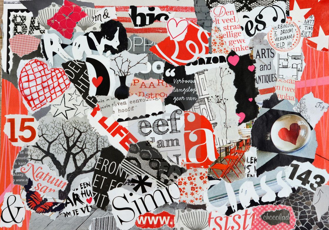 Retro and vintage image. Red, love, theme modern craft collage moodboard for background and prints, download or print for £3.72
