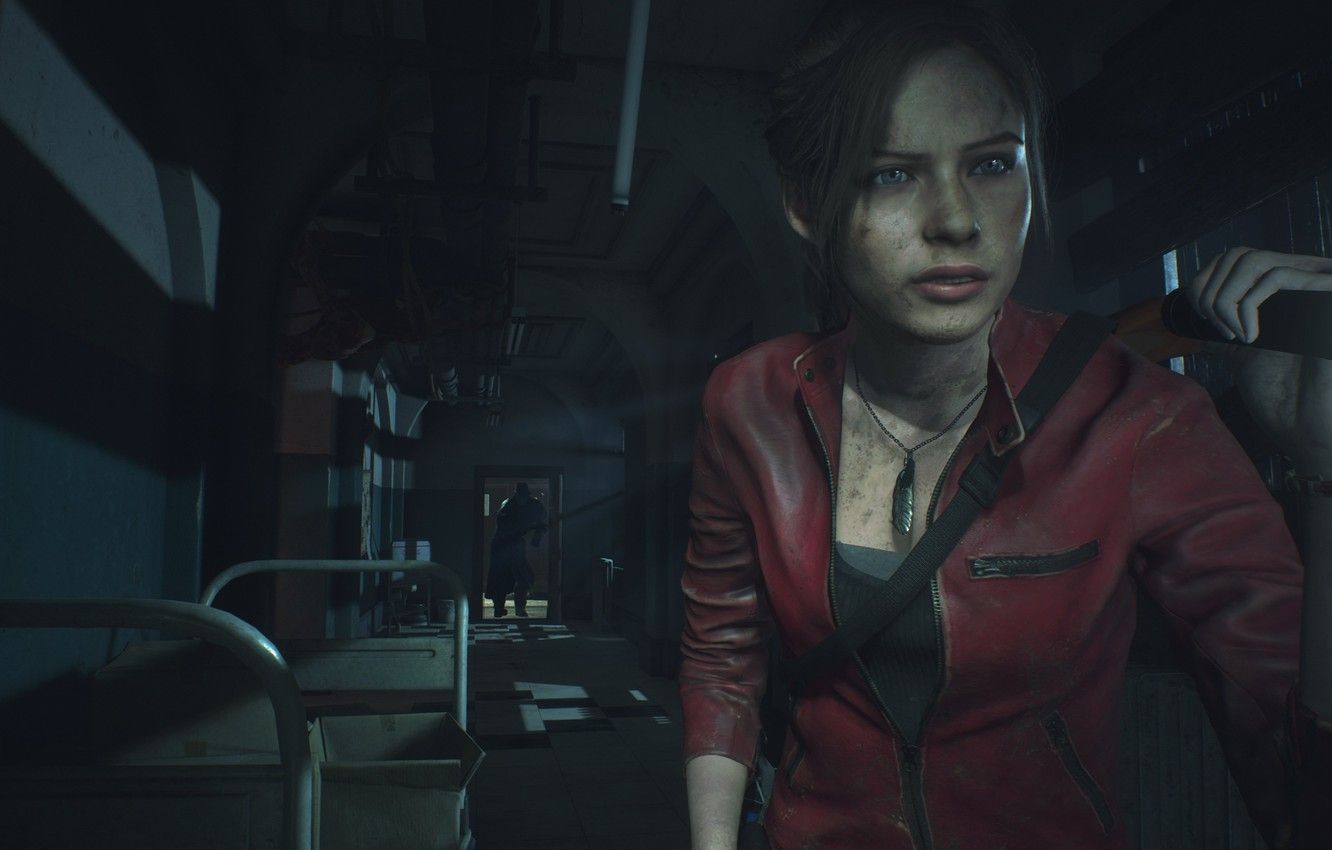 Wallpaper Girl, The game, Dust, Lips, Lantern, Hair, Eyes, Corridor, Pendant, Nose, Jacket, Shadows, Darkness, Game, Resident Evil Claire redfield image for desktop, section игры