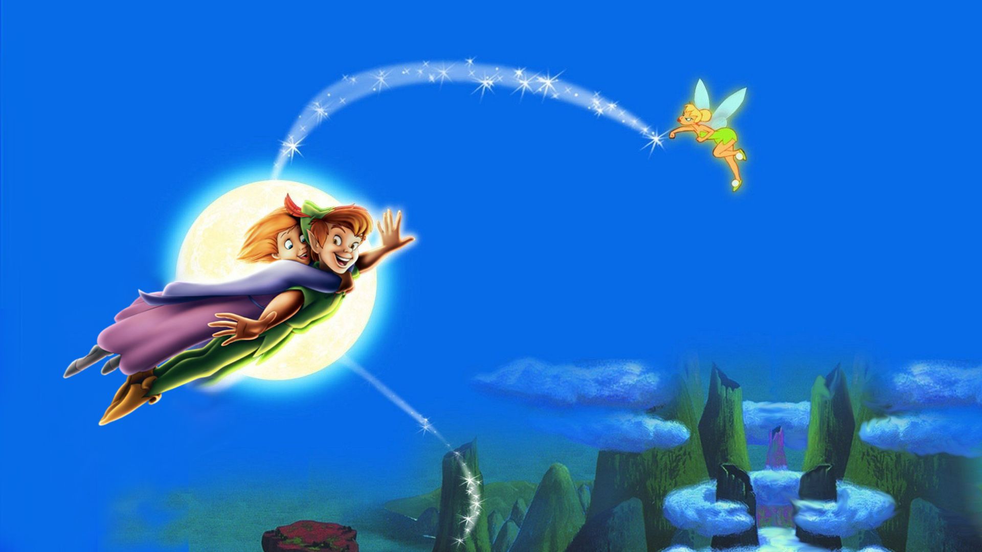 Peter Pan And Wendy Darling Flying Cartoon Walt Disney Picture 1920x1080, Wallpaper13.com