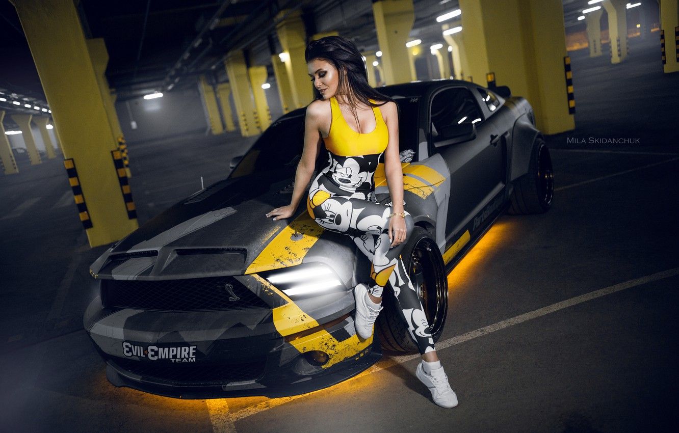 Wallpaper car, machine, auto, girl, city, fog, race, mustang, Mustang, brunette, car, girl, sports car, camouflage, car, need for speed image for desktop, section девушки