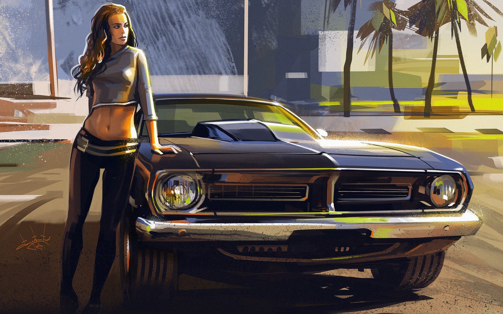 Car And Girl Artwork 1680x1050 Resolution HD 4k Wallpaper, Image, Background, Photo and Picture