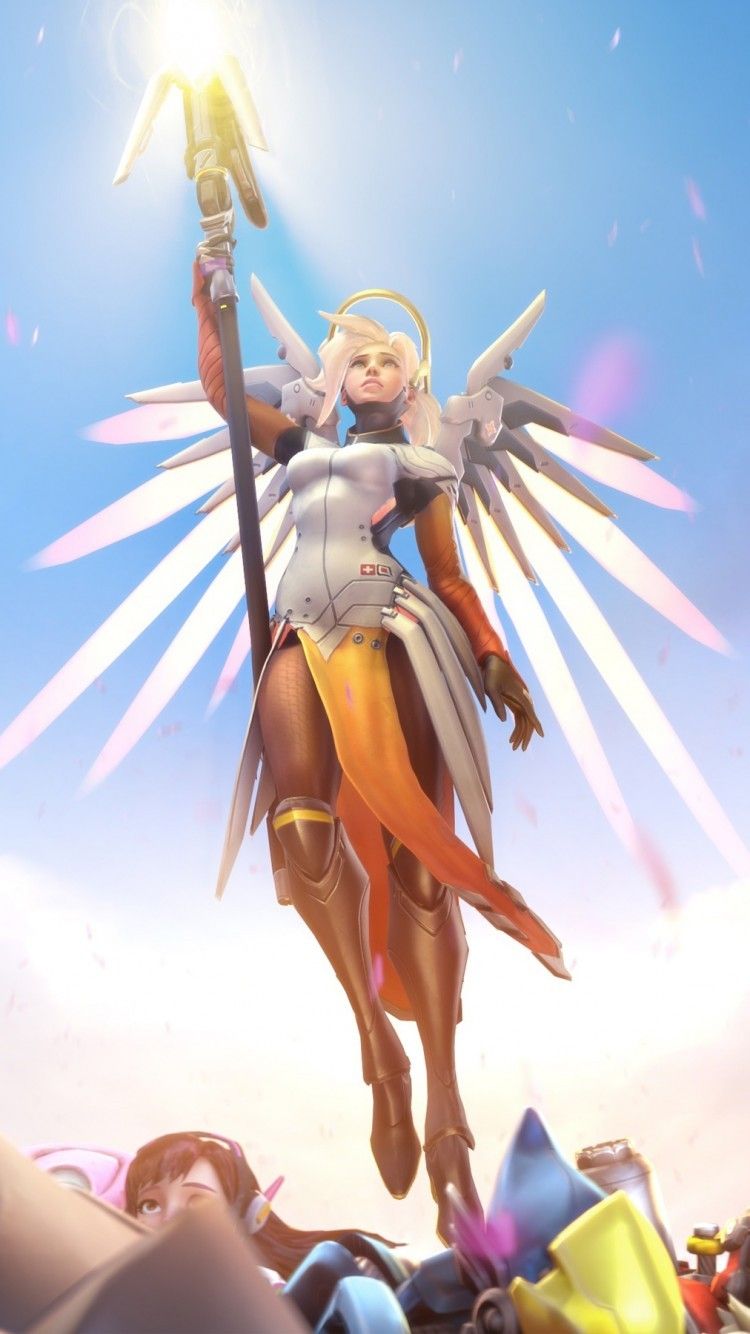Download 750x1334 Overwatch, Mercy, Wings, Flying Wallpaper for iPhone iPhone 6