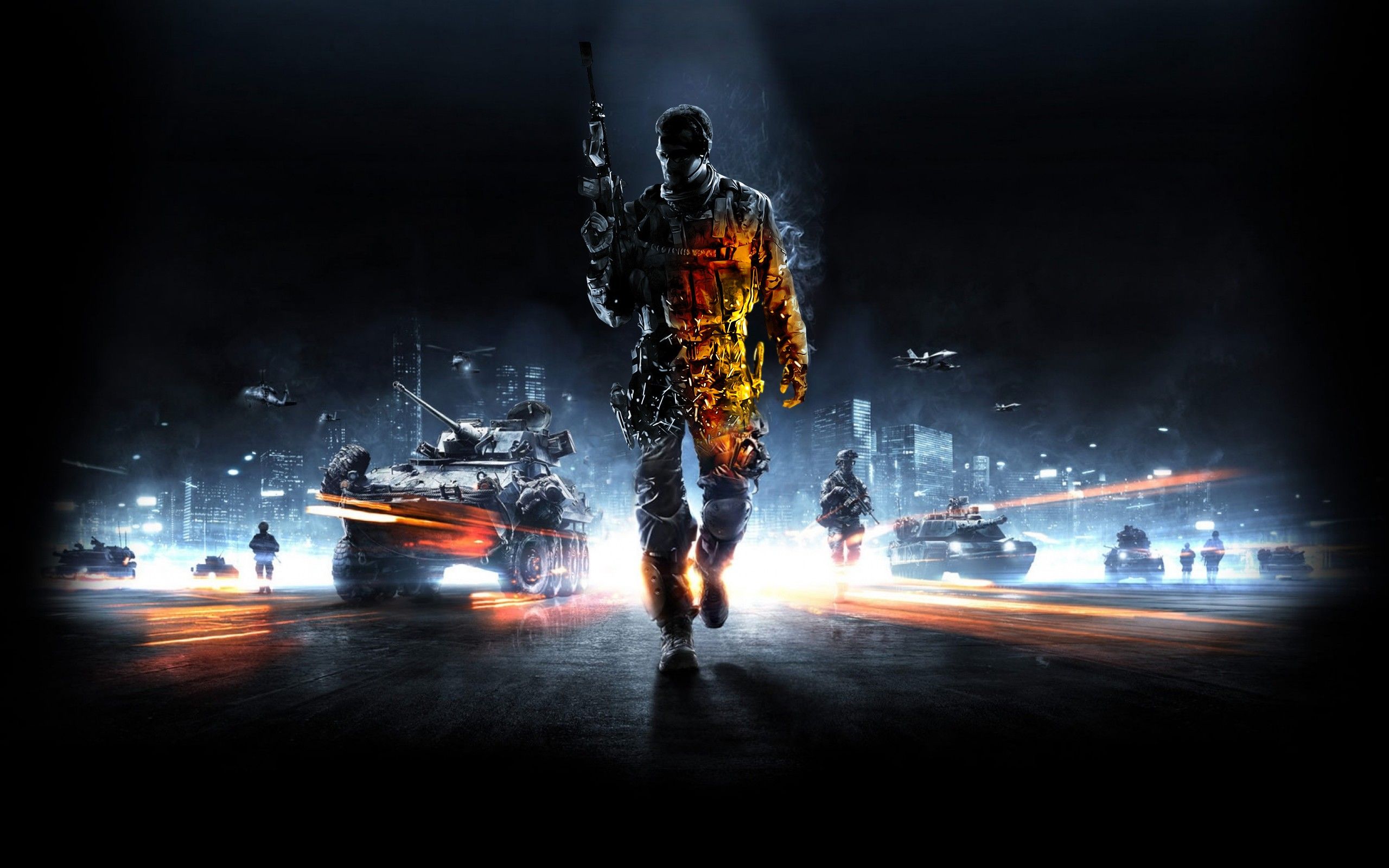 soldiers, video games, aircraft, helicopters, fire, Call of Duty, tanks, Battlefield M4A1 wallpaper