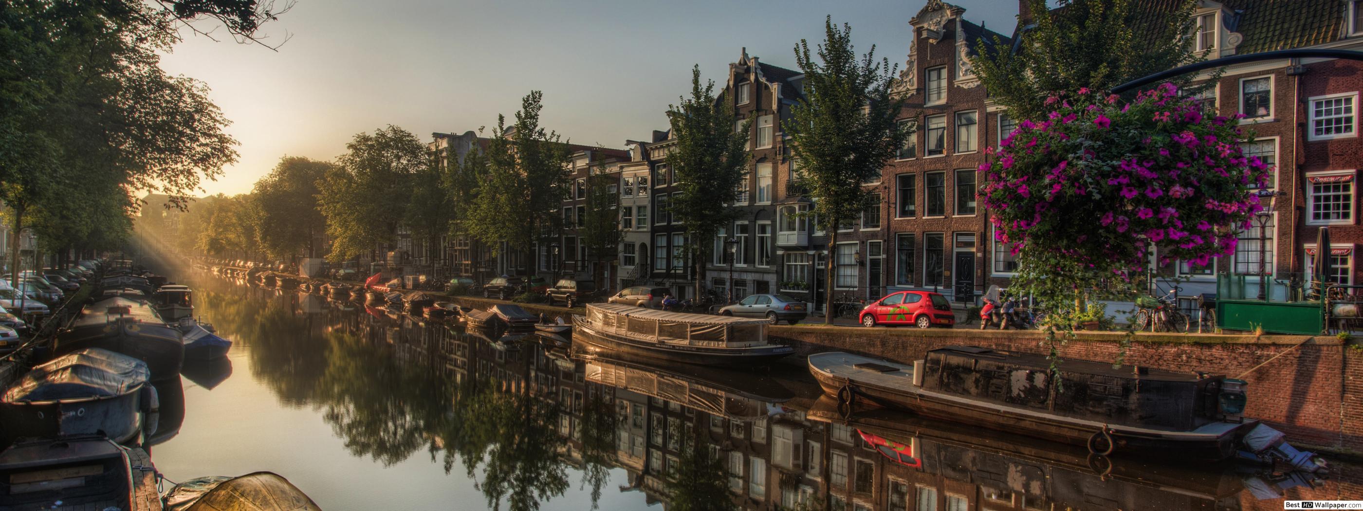 Sunset in Amsterdam HD wallpaper download