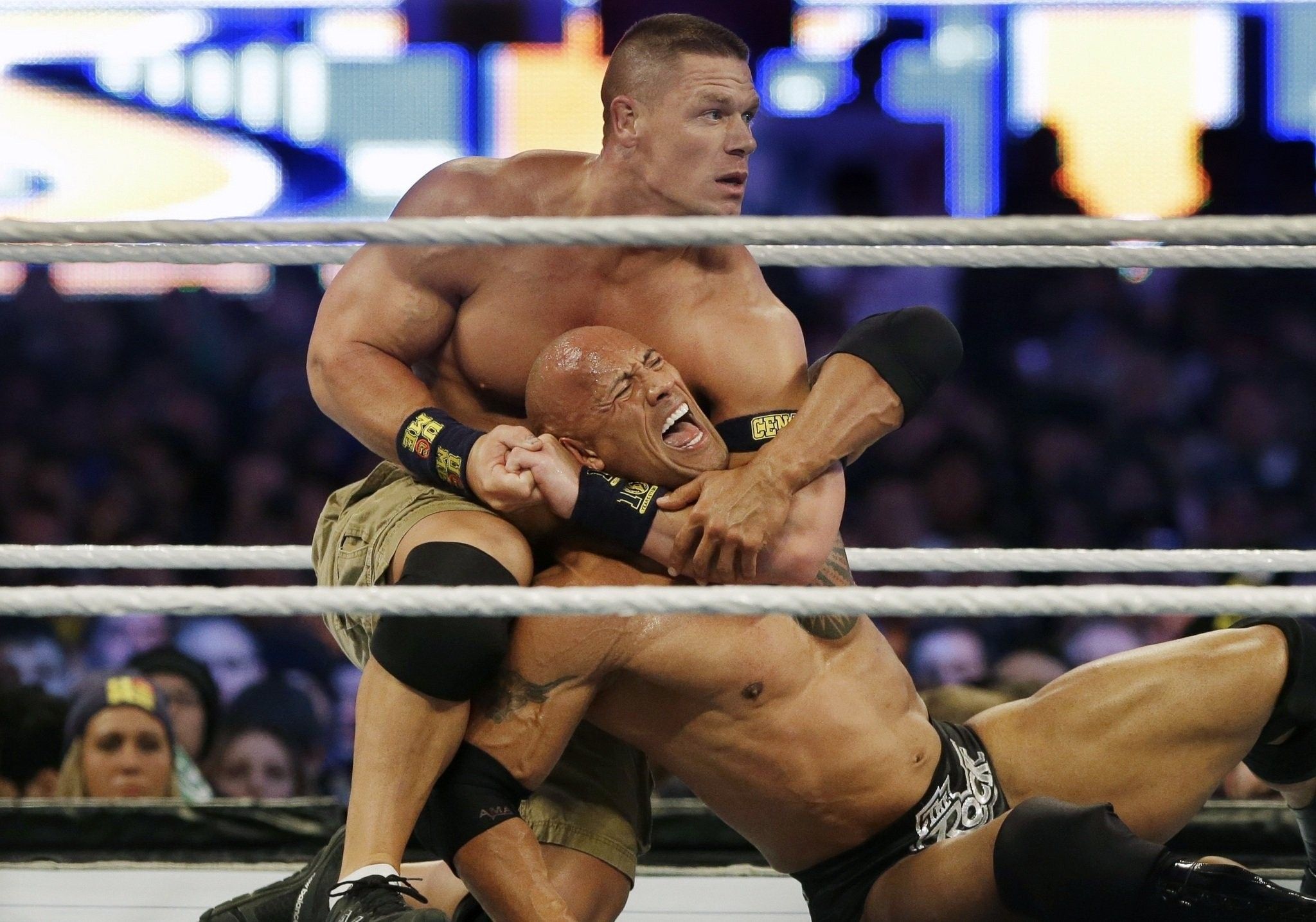 Download 2048x1435 John Cena Fight With Rock in Wrestlemania 29 wallpaper