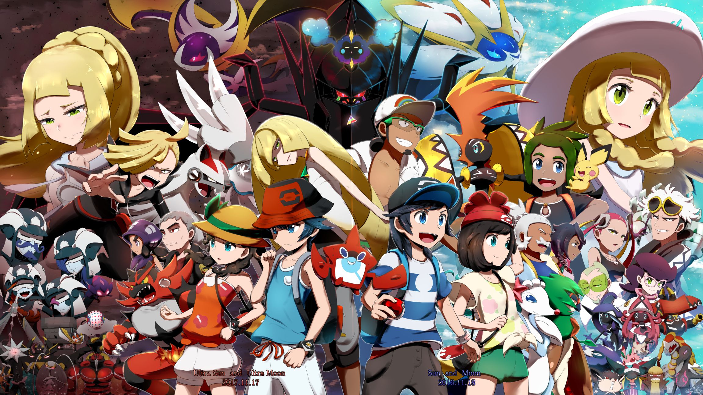 Anime, Pokémon, Xurkitree, Hau, Lusamine, Tapu, Download Wallpaper