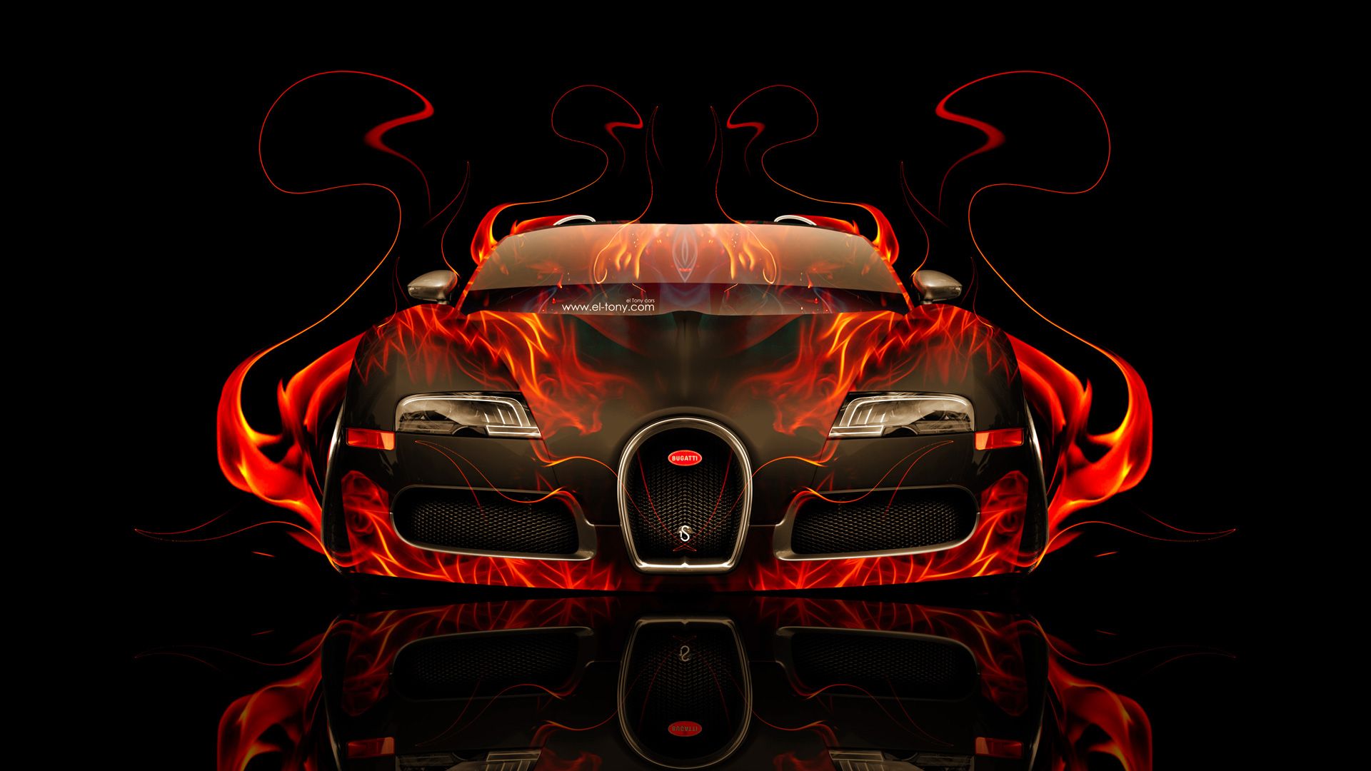 Bugatti Veyron Front Fire Abstract Car 2014 el Tony