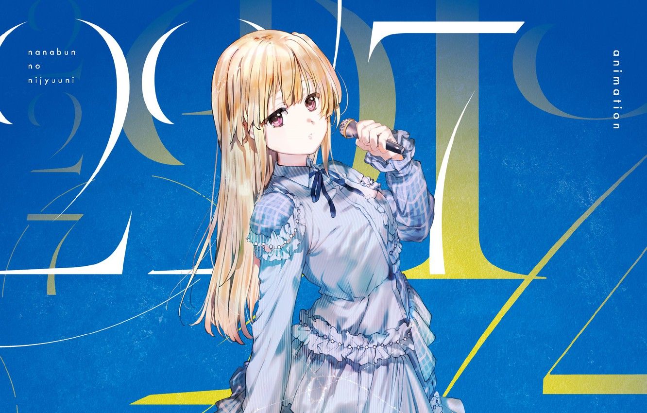 Wallpaper Microphone, Long Hair, Blue Background, Ruffles, Blue Dress, 22 7, Sakura Fujima, By Yukiko Horiguchi Image For Desktop, Section сёнэн