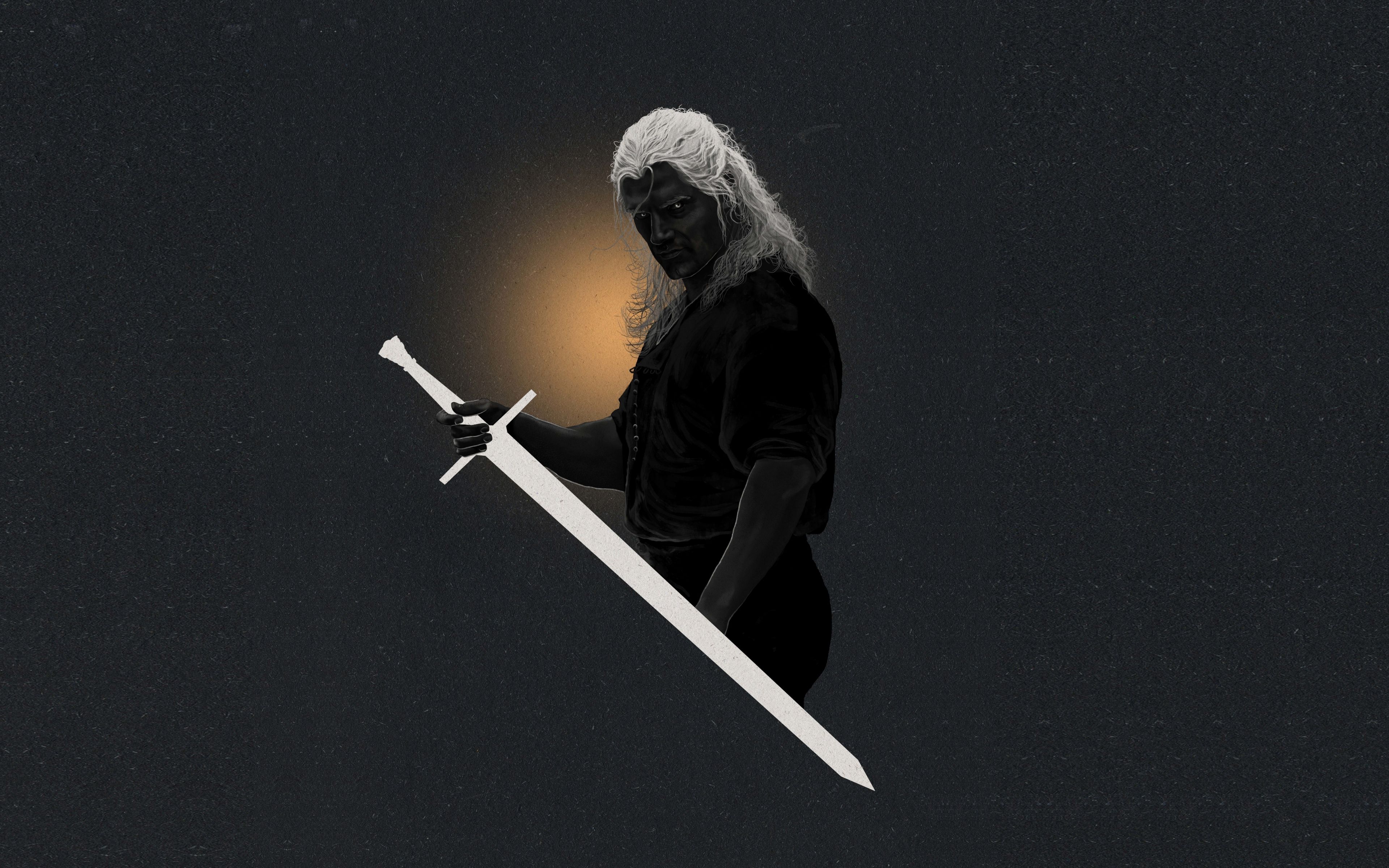 Download 3840x2400 wallpaper fan art, geralt of rivia, the witcher, minimal art, 4k, ultra HD 16:10, widescreen, 3840x2400 HD image, background, 24064