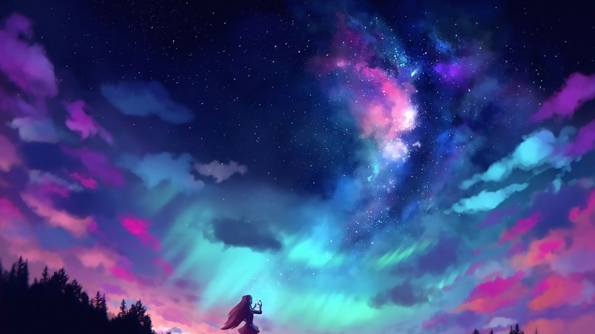 Anime Girl And Colorful Sky 1080P Laptop Full HD Wallpaper, HD Anime 4K Wallpaper, Image, Photo and Background