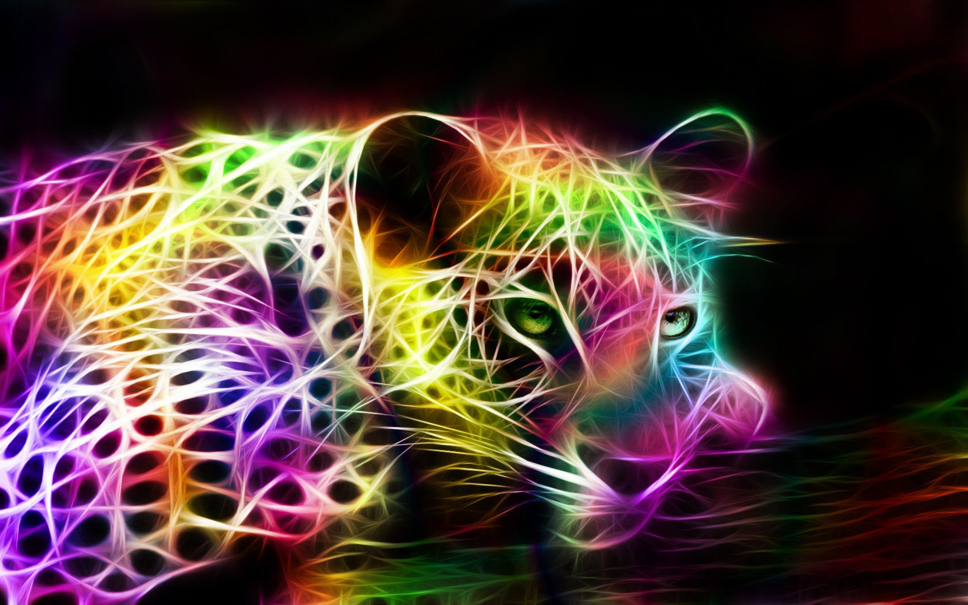 fractal animals. tags fractal animal rainbow colored jaguar black background 3D. Image animaux, Animaux, Fractal