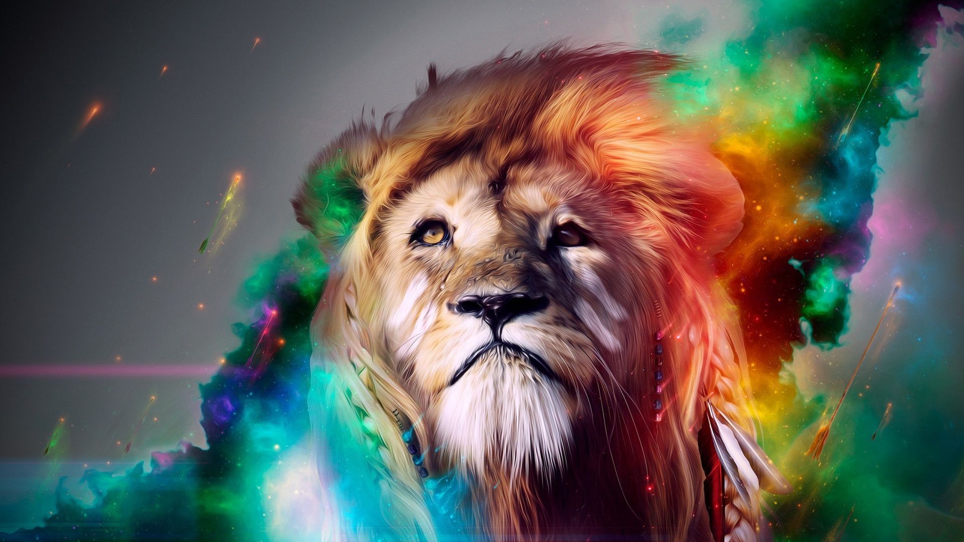HD. 1920 x 1080. Rainbow space lion. Aslanlar, Aslan, Sanat