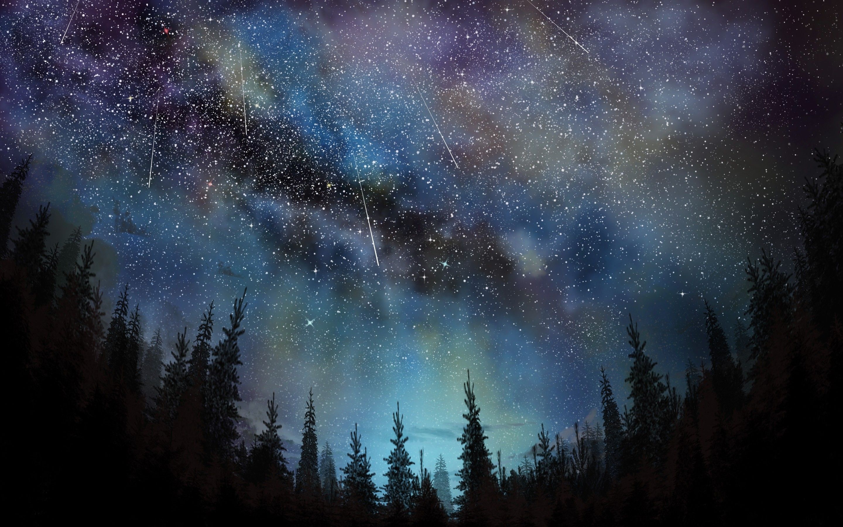 Download 2880x1800 Stars, Trees, Sky, Night Wallpaper for MacBook Pro 15 inch