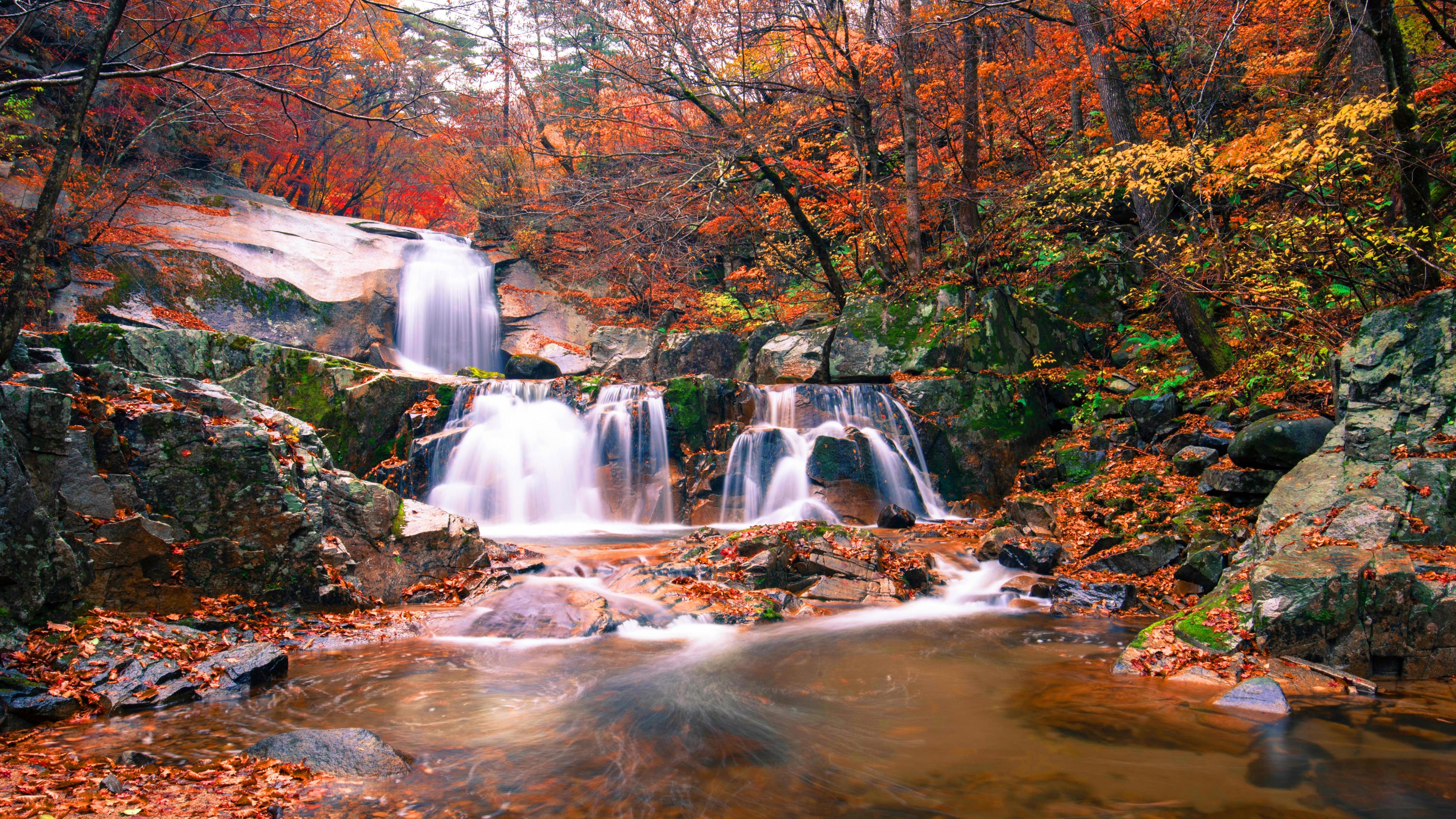 Wallpaper waterfall, autumn, 5K, Travel