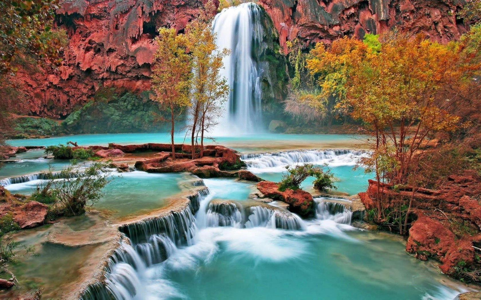 Beautiful autumn waterfall