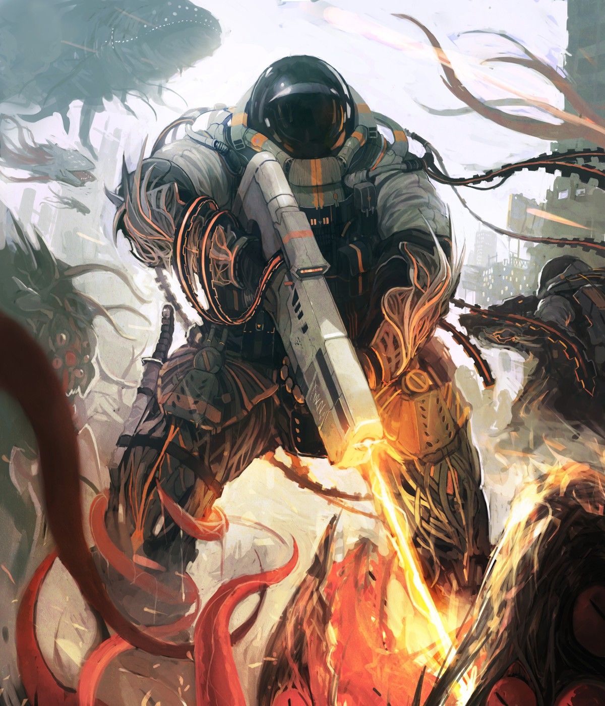 soldiers, futuristic, tentacles, space suits, artwork, Aliens wallpaper