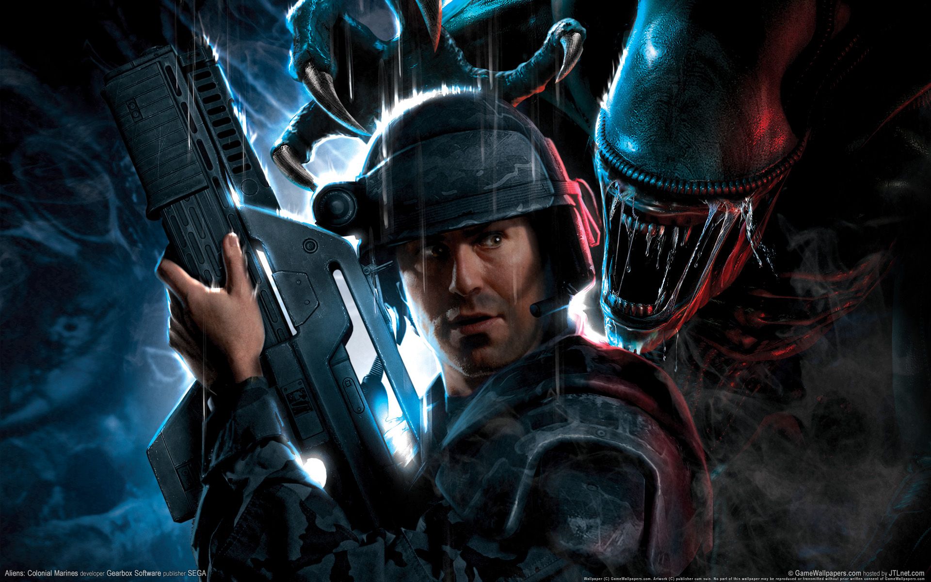 Download Wallpaper soldier rain alien monster soldiers machine gun submachine stranger aliens: colonial marines, 1920x Aliens: Colonial Marines