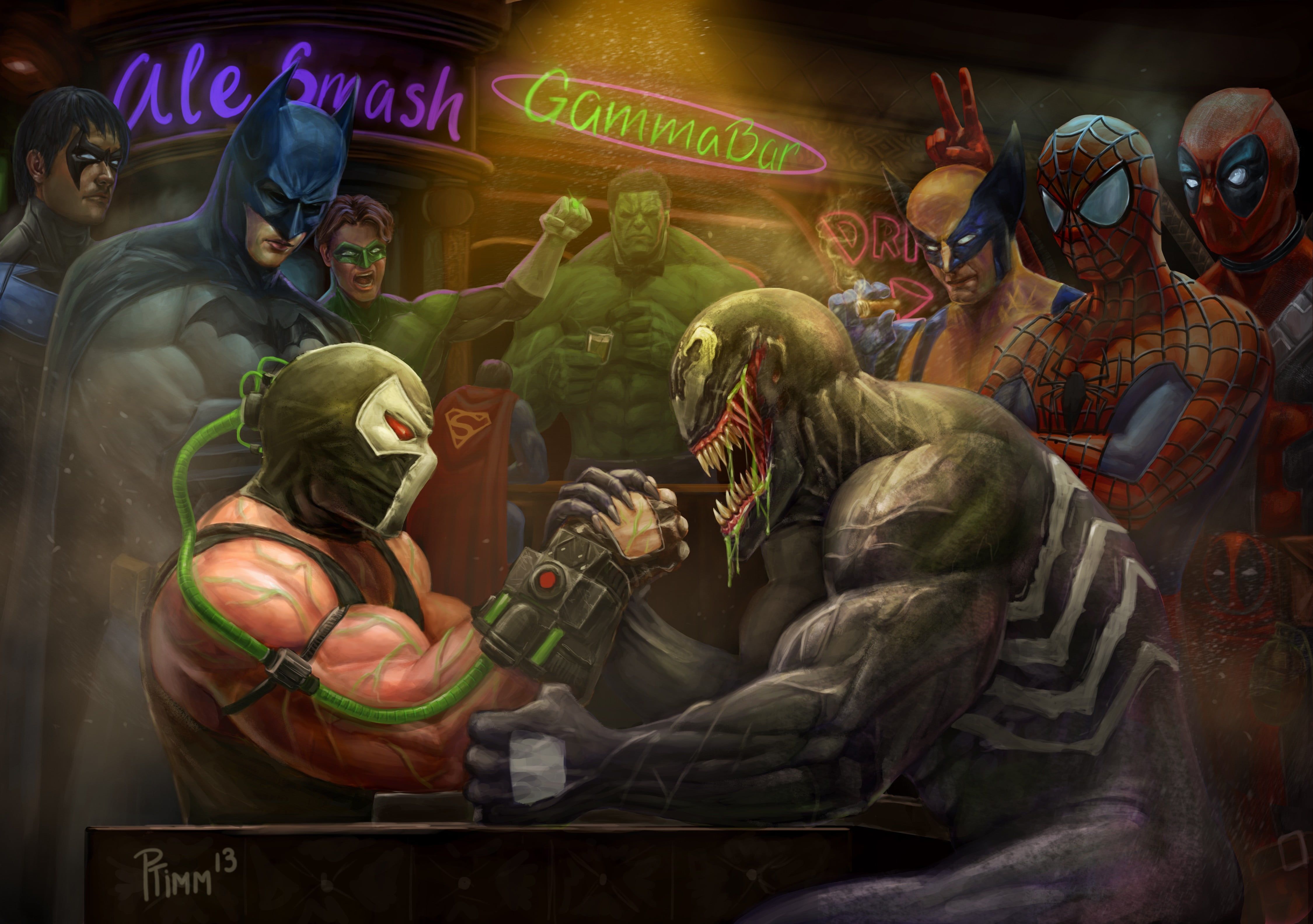 Venom and Bane arm wrestling digital wallpaper Marvel Comics DC Comics #Venom #Batman #Hulk Green Lantern #Sp. Marvel wallpaper, Marvel wallpaper hd, Comic poster