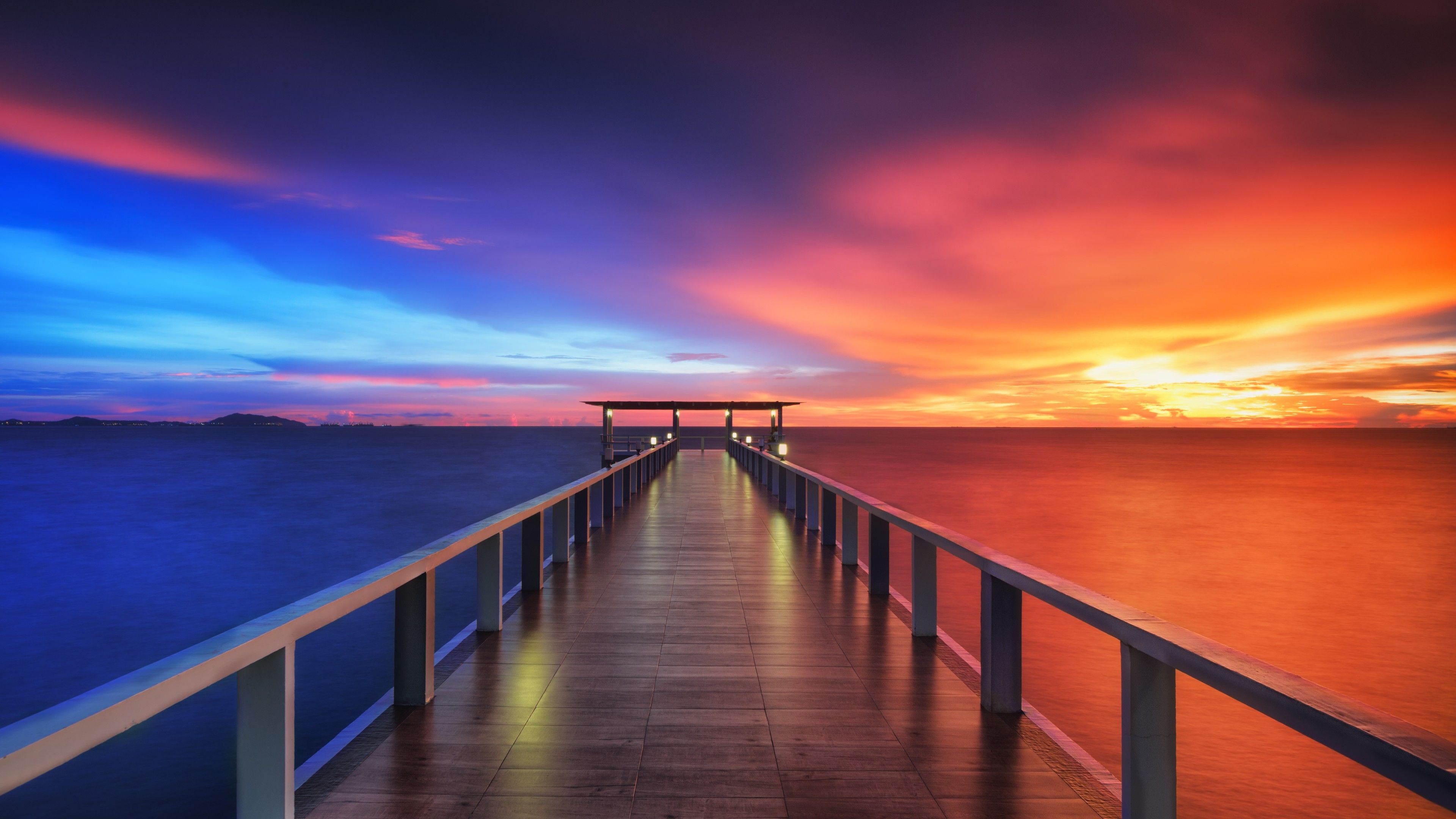 Wooden pier 4K Wallpaper, Bridge, Sunset, Horizon, Resort, Dawn, Vacation, Holidays, Phuket, Nature