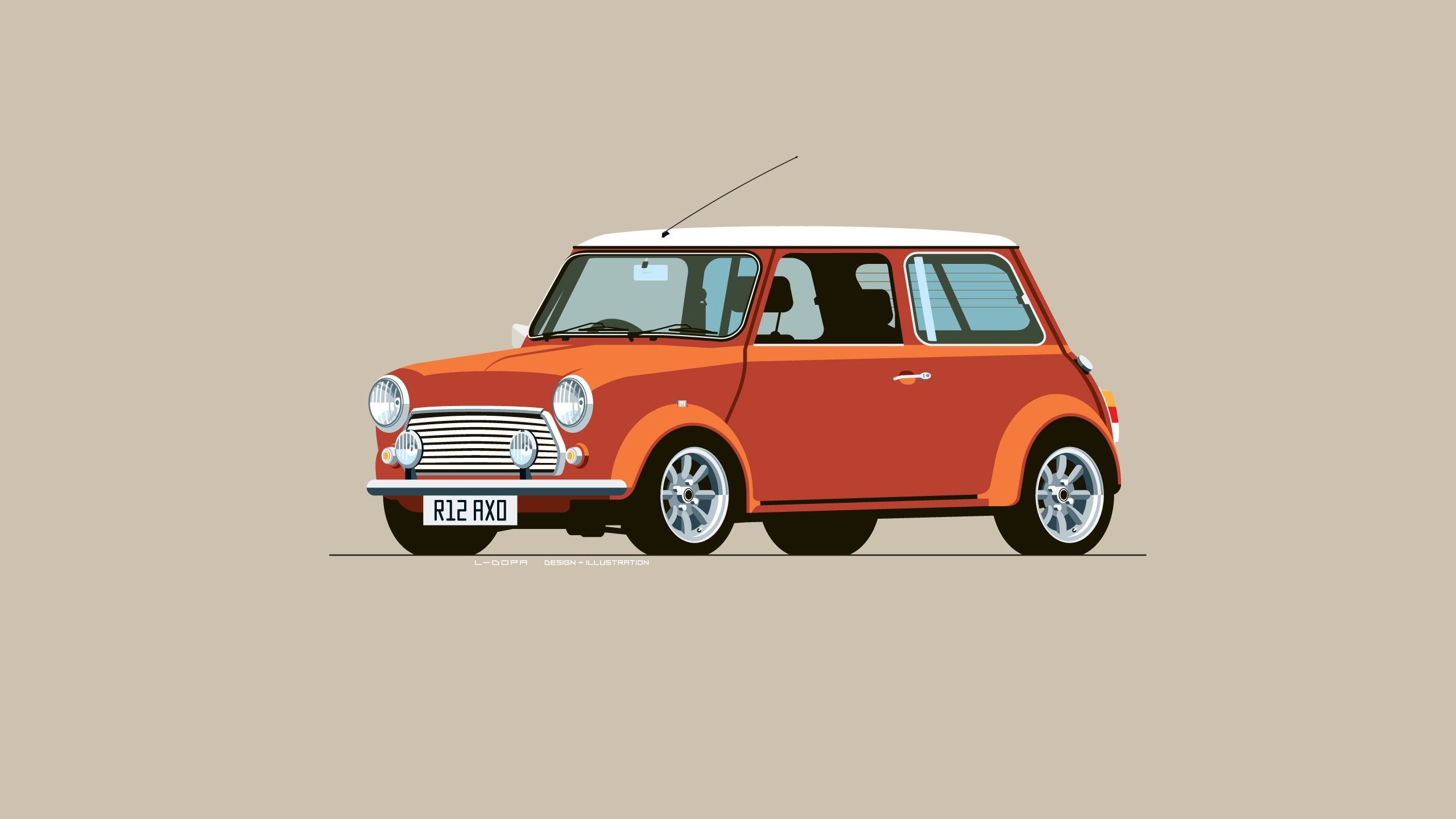 #Mini Cooper, #red cars, #car, #digital art, #minimalism, #simple background wallpaper. Mocah.org HD Wallpaper