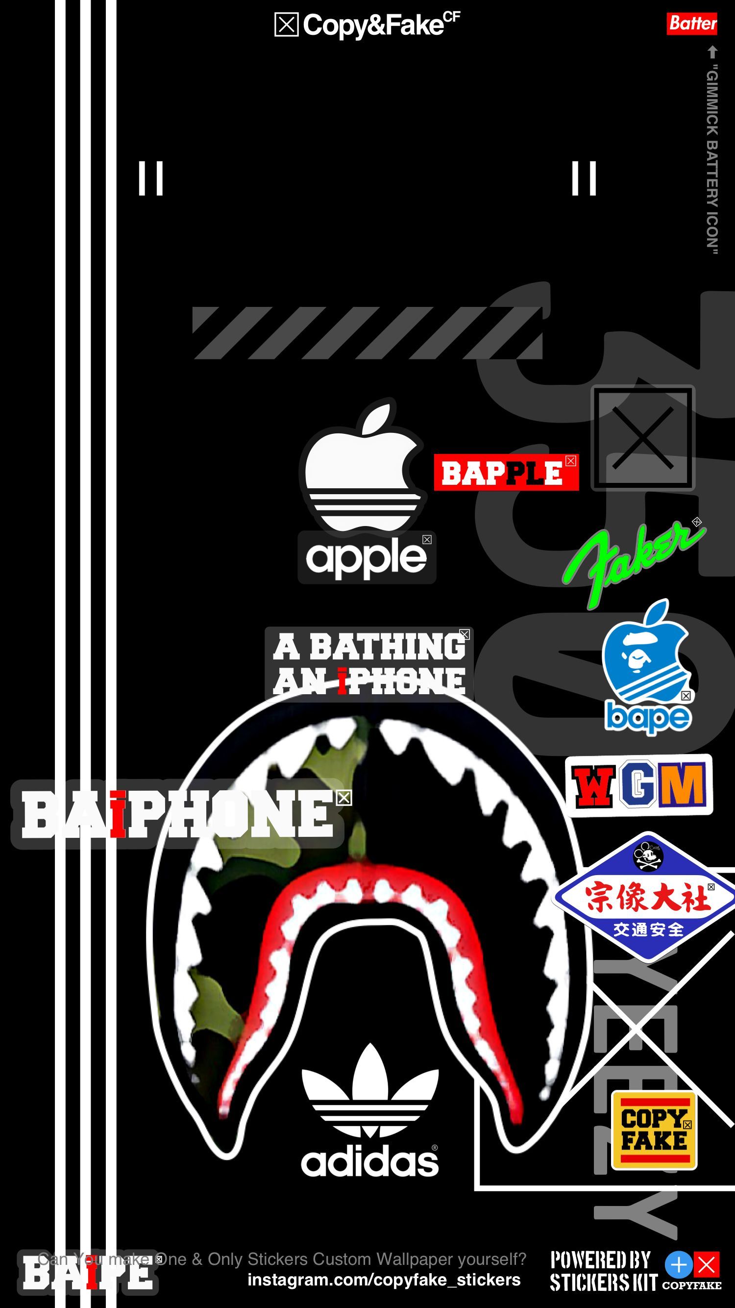 BAPE Adidas STICKERS Wallpaper Blk Made By STICKERS KIT. Bape Wallpaper Iphone, Hypebeast Iphone Wallpaper, Bape Wallpaper