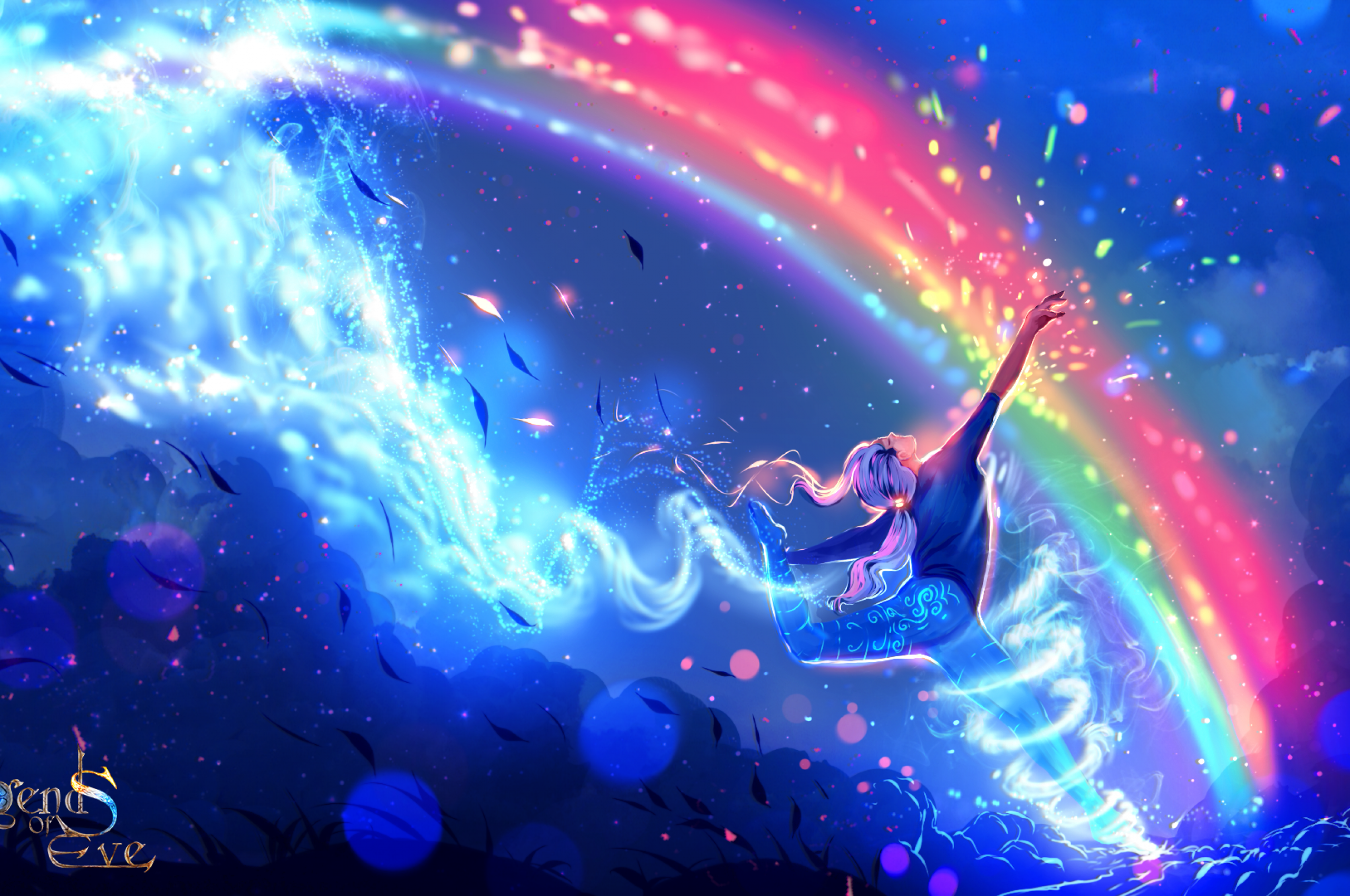 Download 2560x1700 Anime Boy, Rainbow, Dancing Wallpaper for Chromebook Pixel