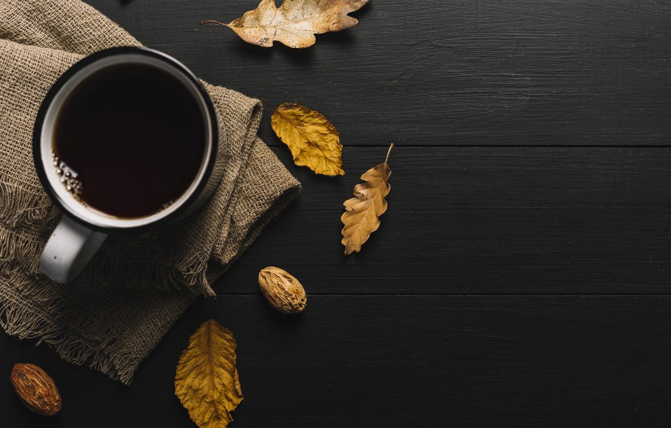 Wallpaper autumn, leaves, background, tree, coffee, colorful, mug, Cup, vintage, wood, background, autumn, leaves, cup, coffee image for desktop, section еда
