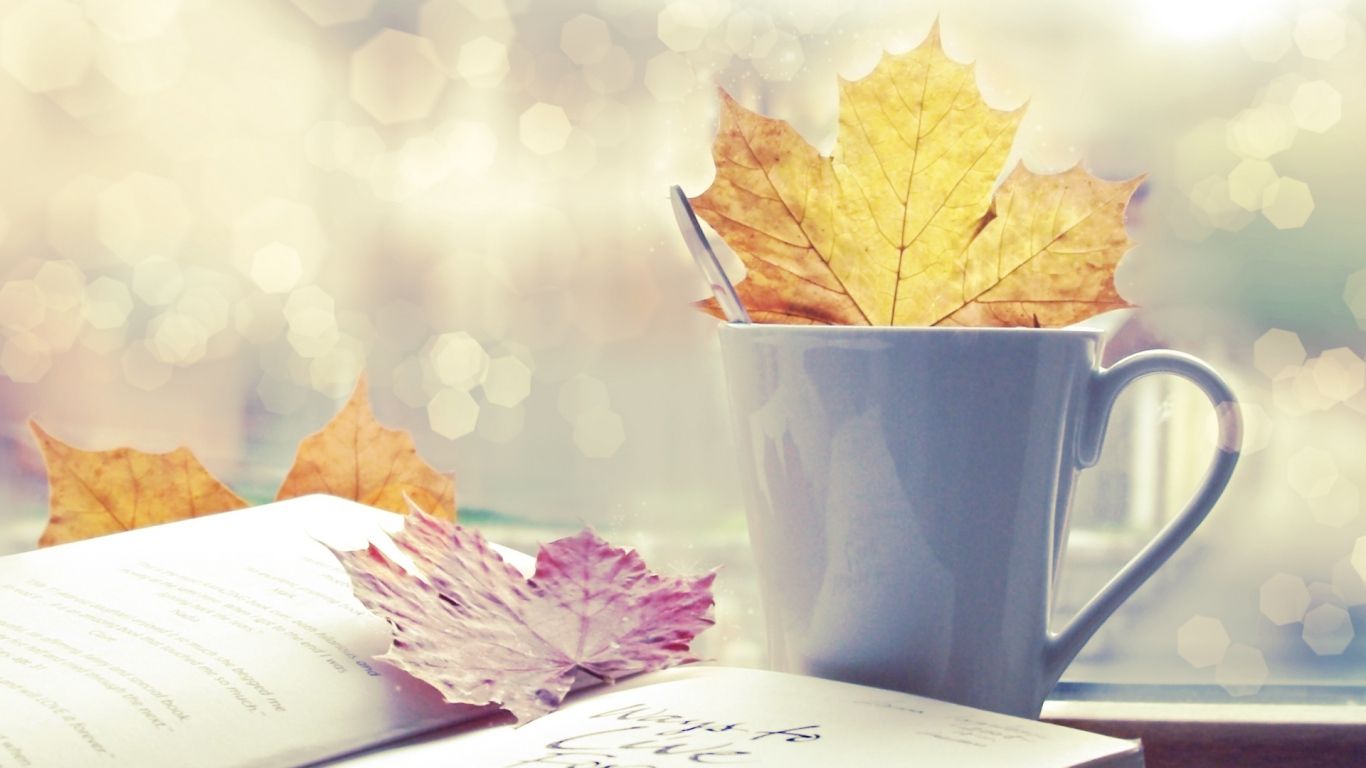 Wallpaper leaf, cup, book, autumn. Inspiráció, Könyvek, Ősz