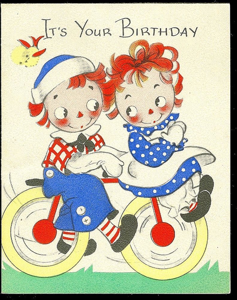 Raggedy Ann & Andy Birthday Greeting Card 1944. Raggedy ann, Raggedy, Vintage birthday cards