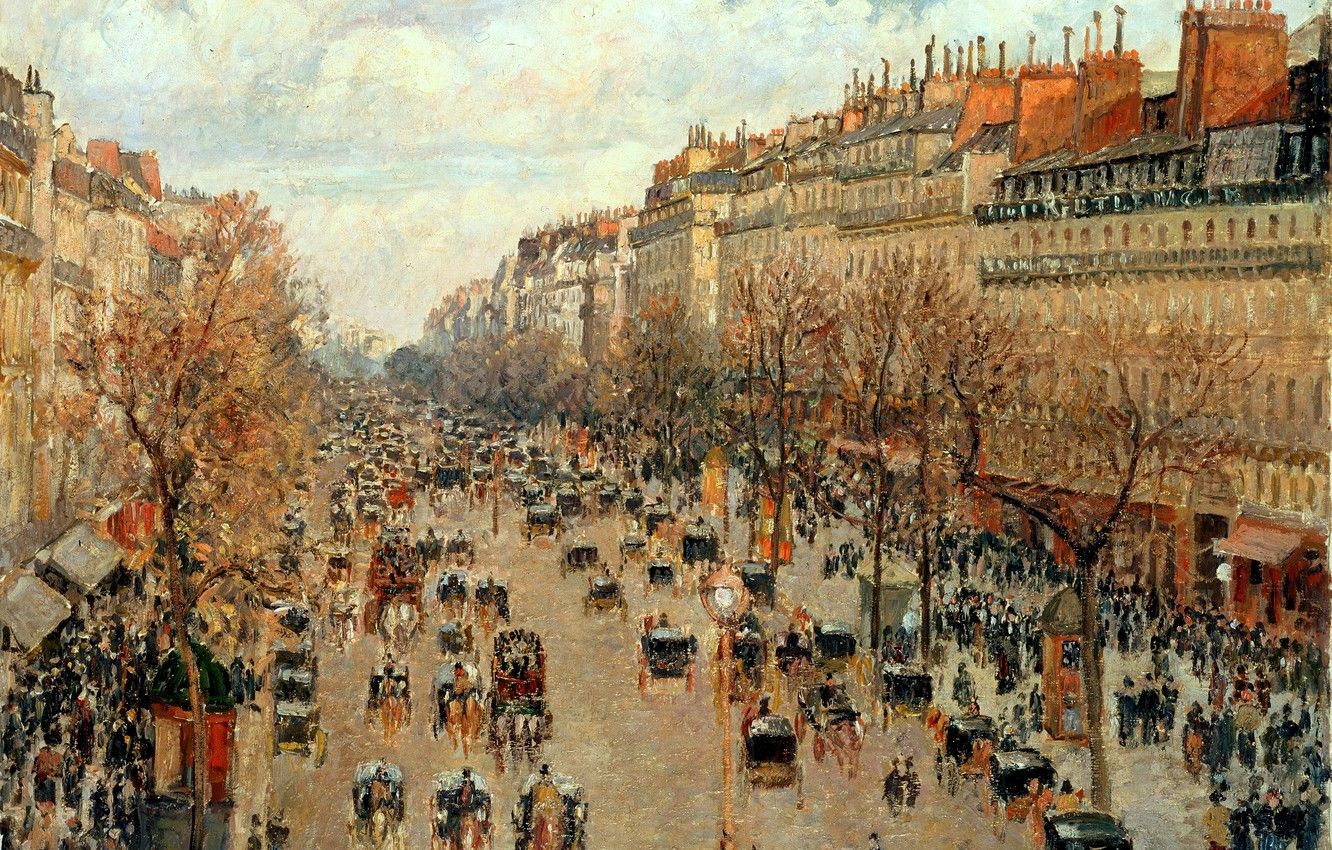 Wallpaper the city, street, France, picture, Camille Pissarro, Boulevard Montmartre in Paris image for desktop, section живопись