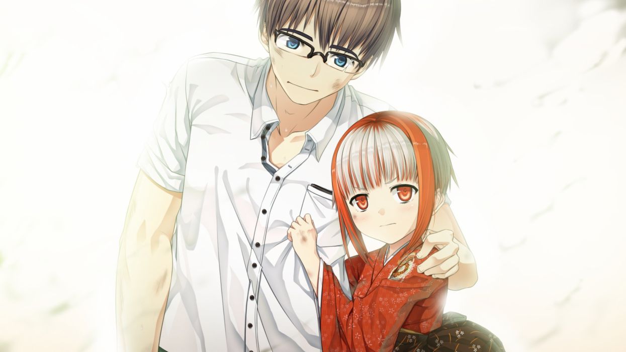 Anime monobeno sumi girl glasses guy hugs wallpaperx1440