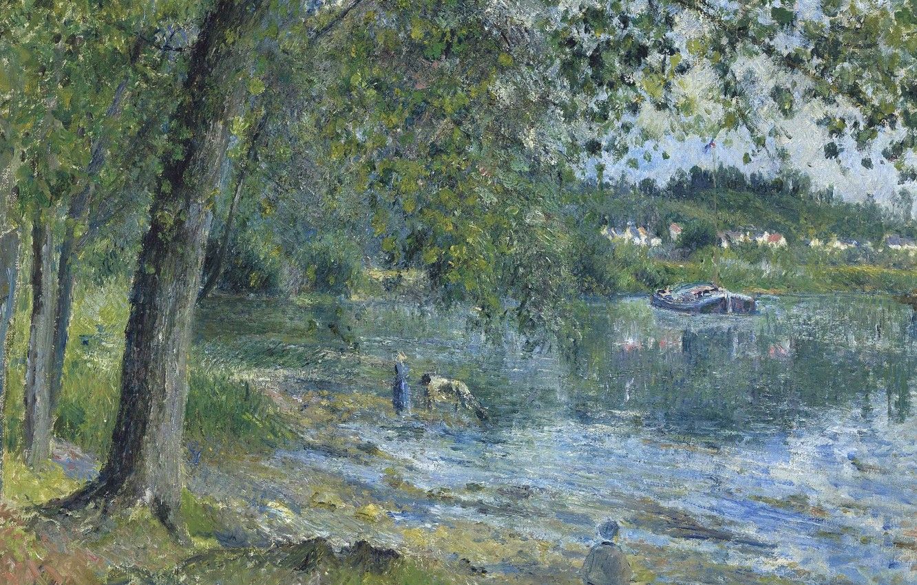 Wallpaper Landscape, Nature, Picture, Camille Pissarro, The Banks Of The River Oise In Auvers Sur Oise Image For Desktop, Section живопись