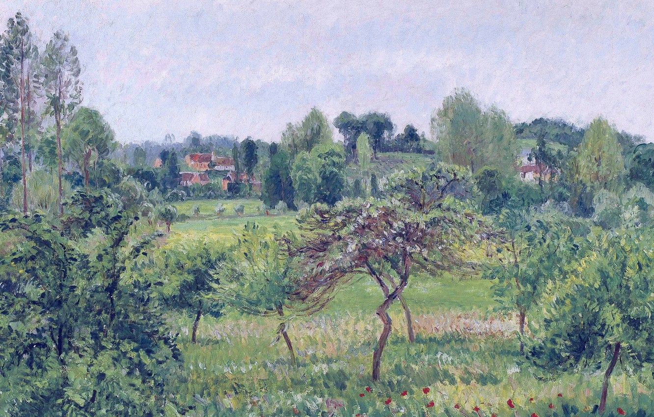 Wallpaper landscape, nature, picture, Camille Pissarro, Eragny. Rainy Day in June image for desktop, section живопись