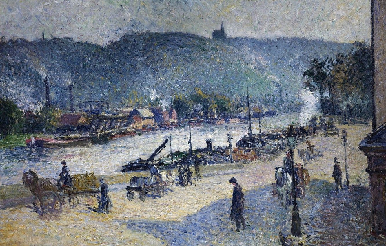 Wallpaper landscape, the city, picture, Camille Pissarro, The quays at Rouen image for desktop, section живопись