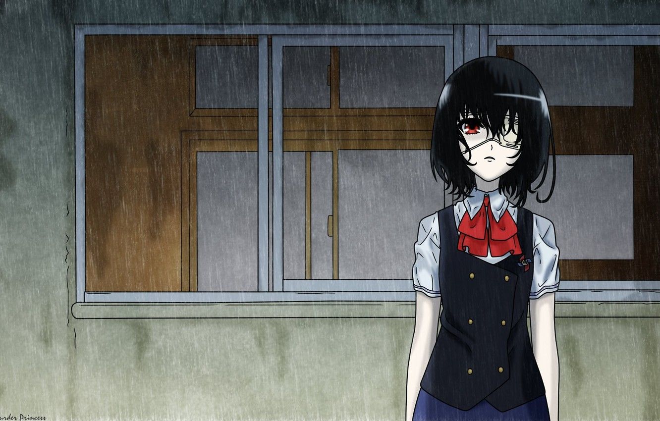 Wallpaper girl, rain, headband, girl, rain, another, other, Misaki Mei, misaki mei, another image for desktop, section прочее