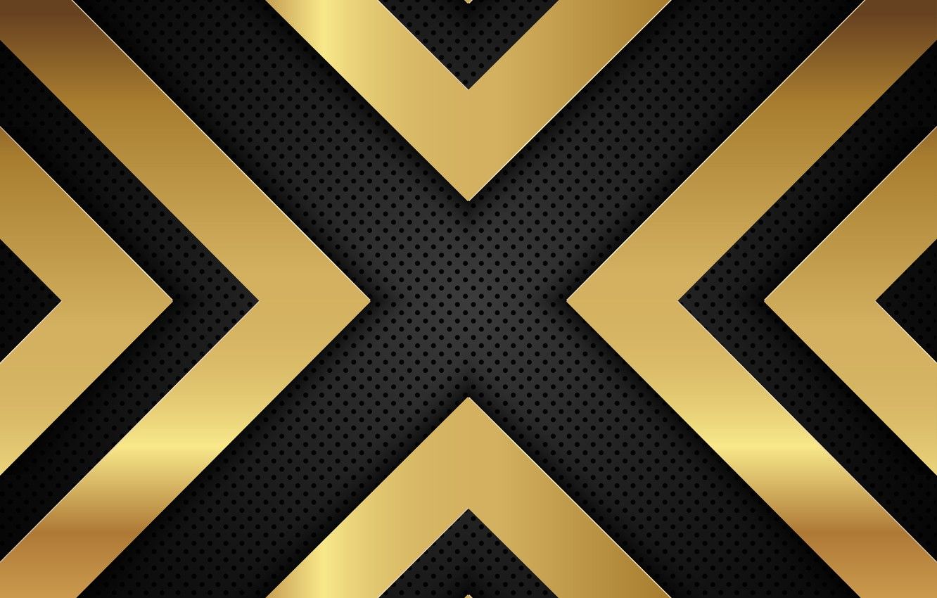Wallpaper line, metal, gold, black, background, arrow, metallic, shapes, perforated image for desktop, section абстракции