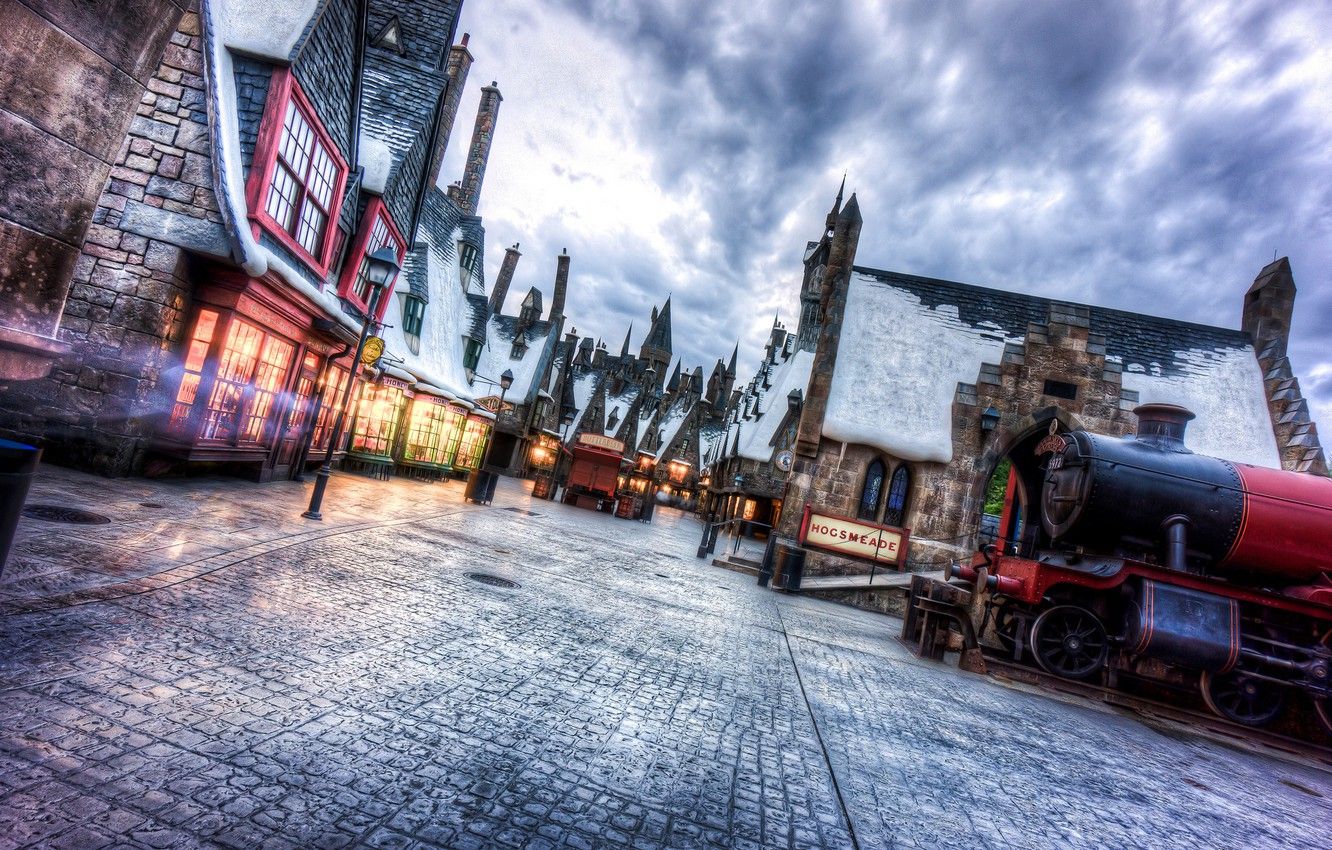 Wallpaper winter, snow, street, home, town, universal studios florida, Wizarding world of harry potter image for desktop, section город
