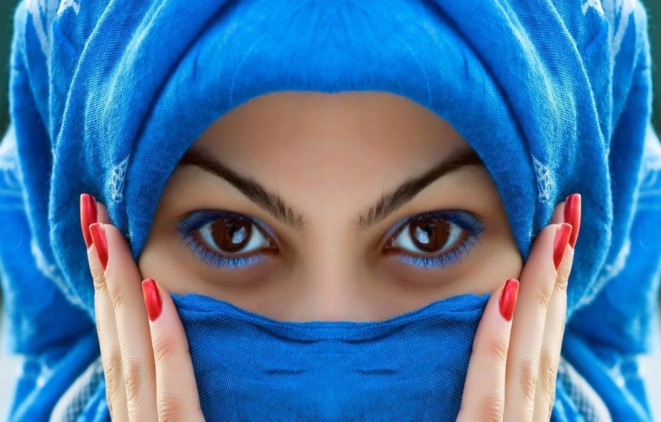Wallpaper Blue, Eyes, Beautiful, Model, Beauty, Women, Face, Make Up, Veil, Hidden Image For Desktop, Section девушки