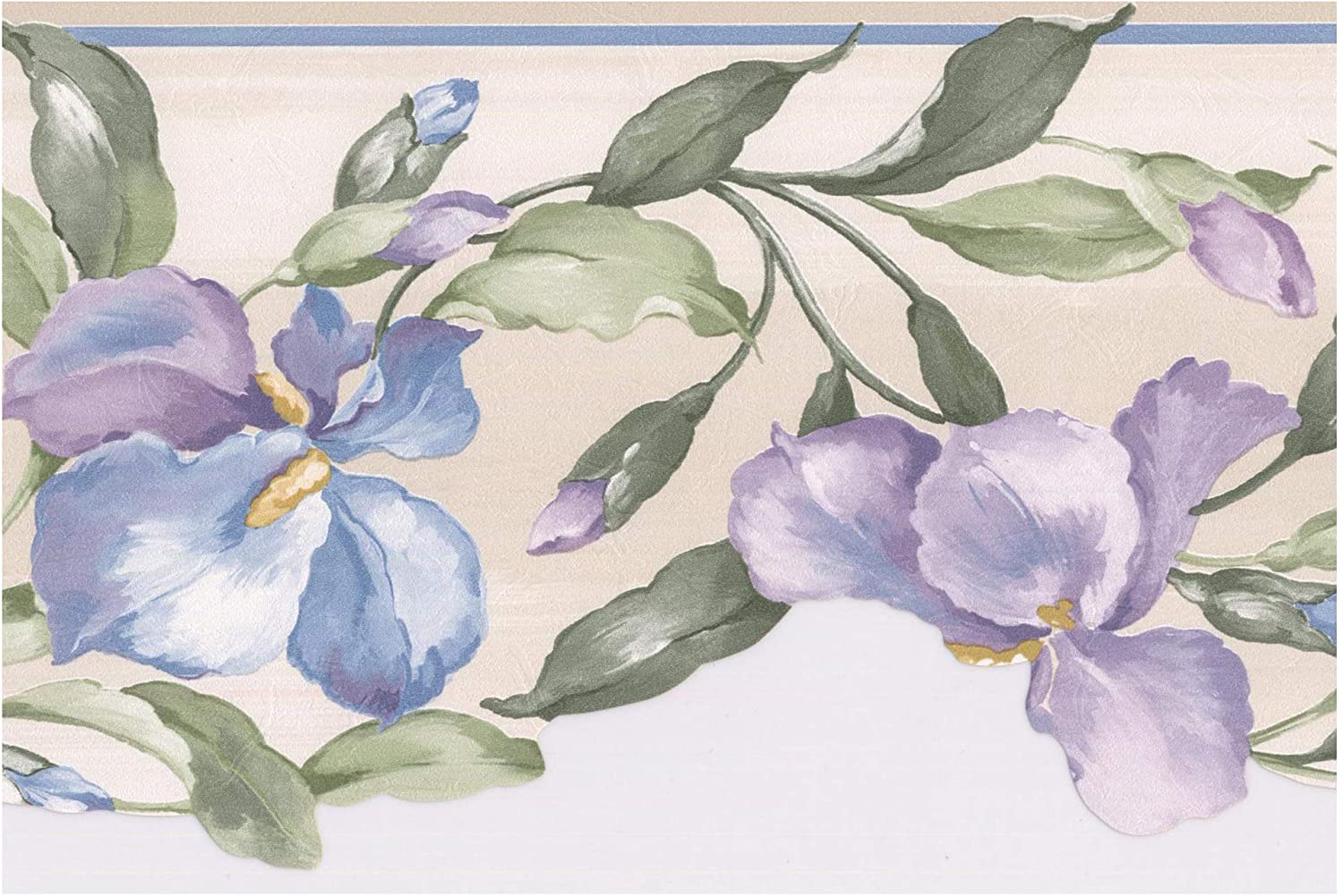 Norwall Prepasted Wallpaper Border Blue Flowers on Vine Scalloped Floral Wall Border Retro Design, Roll 15 ft. x 7 in. 7 by 5 Yards: Amazon.co.uk: Kitchen & Home