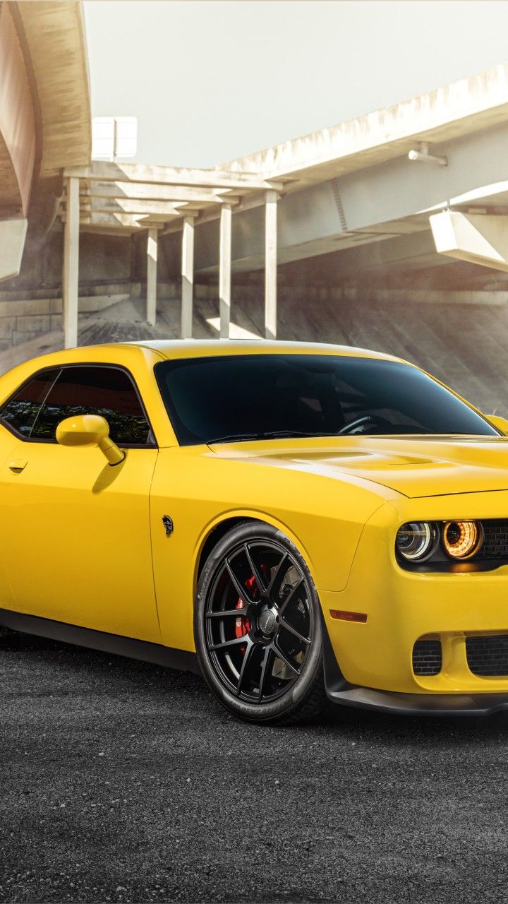 Wallpaper Dodge Challenger SRT Hellcat, Yellow, Velgen Wheels, 4K, 8K, Automotive / Cars,. Wallpaper for iPhone, Android, Mobile and Desktop
