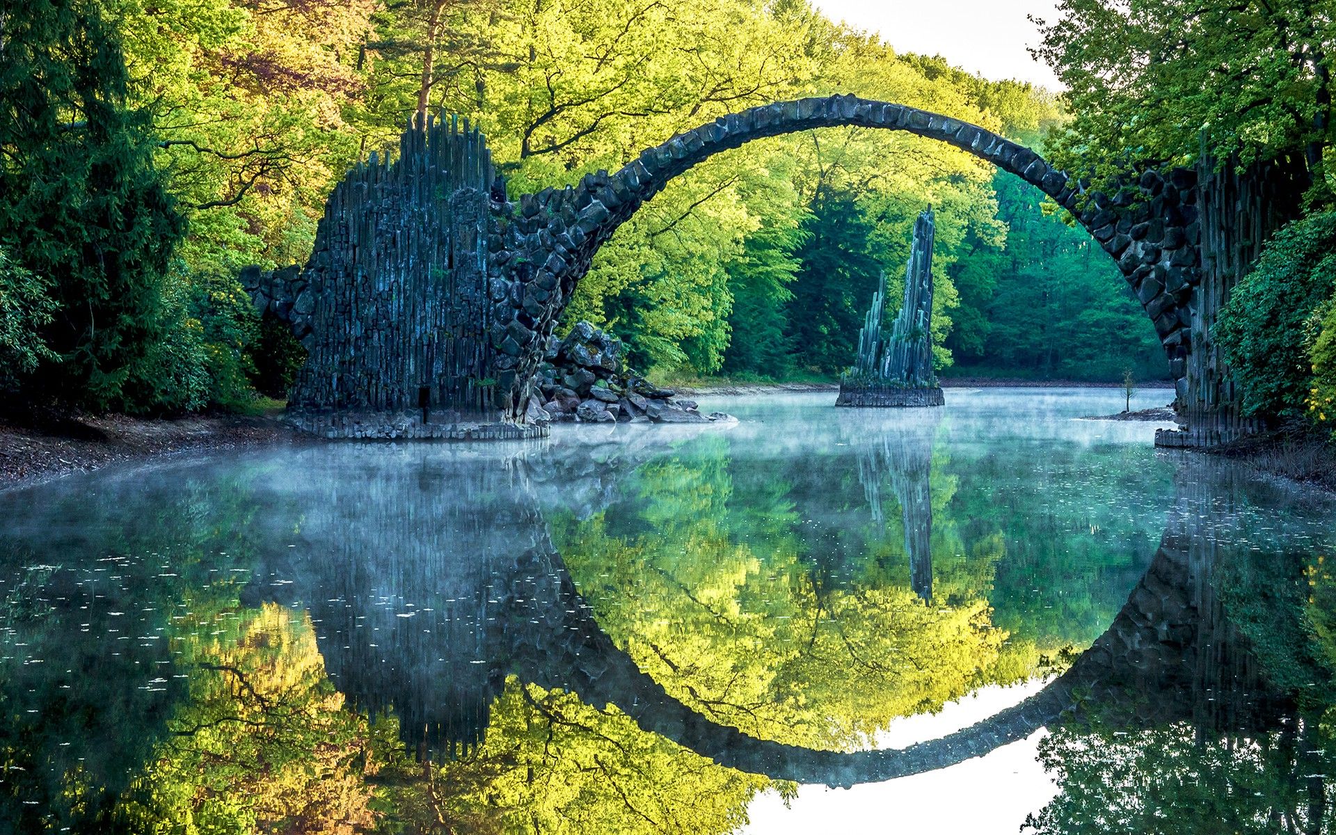 landscape, Nature, River, Bridge, Reflection, Stones Wallpaper HD / Desktop and Mobile Background