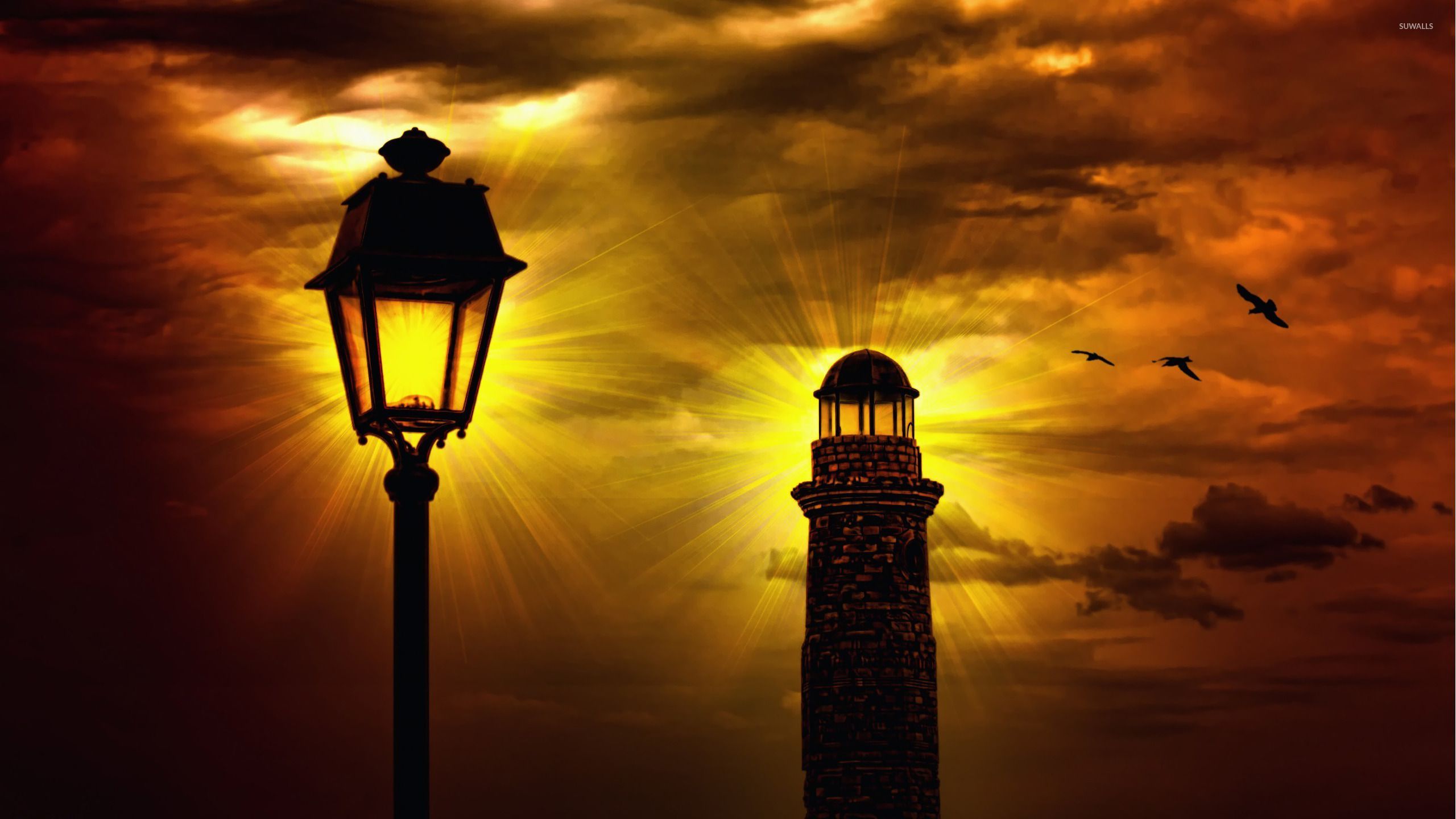 Lighthouse and street lamp wallpaper wallpaper