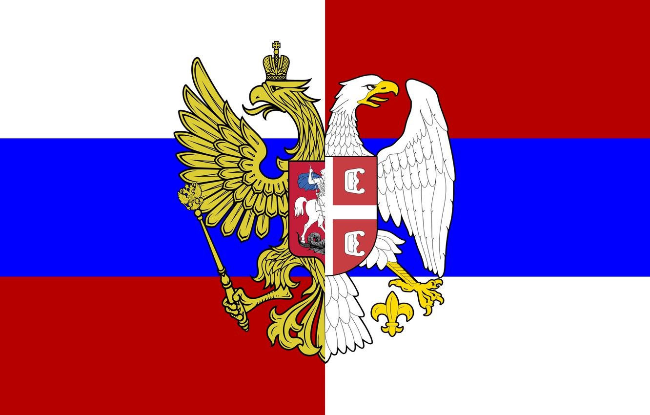 Wallpaper Flag, Tricolor, Coat of arms, Russia, Serbia, Brotherhood, The eagles, Blazonry image for desktop, section текстуры