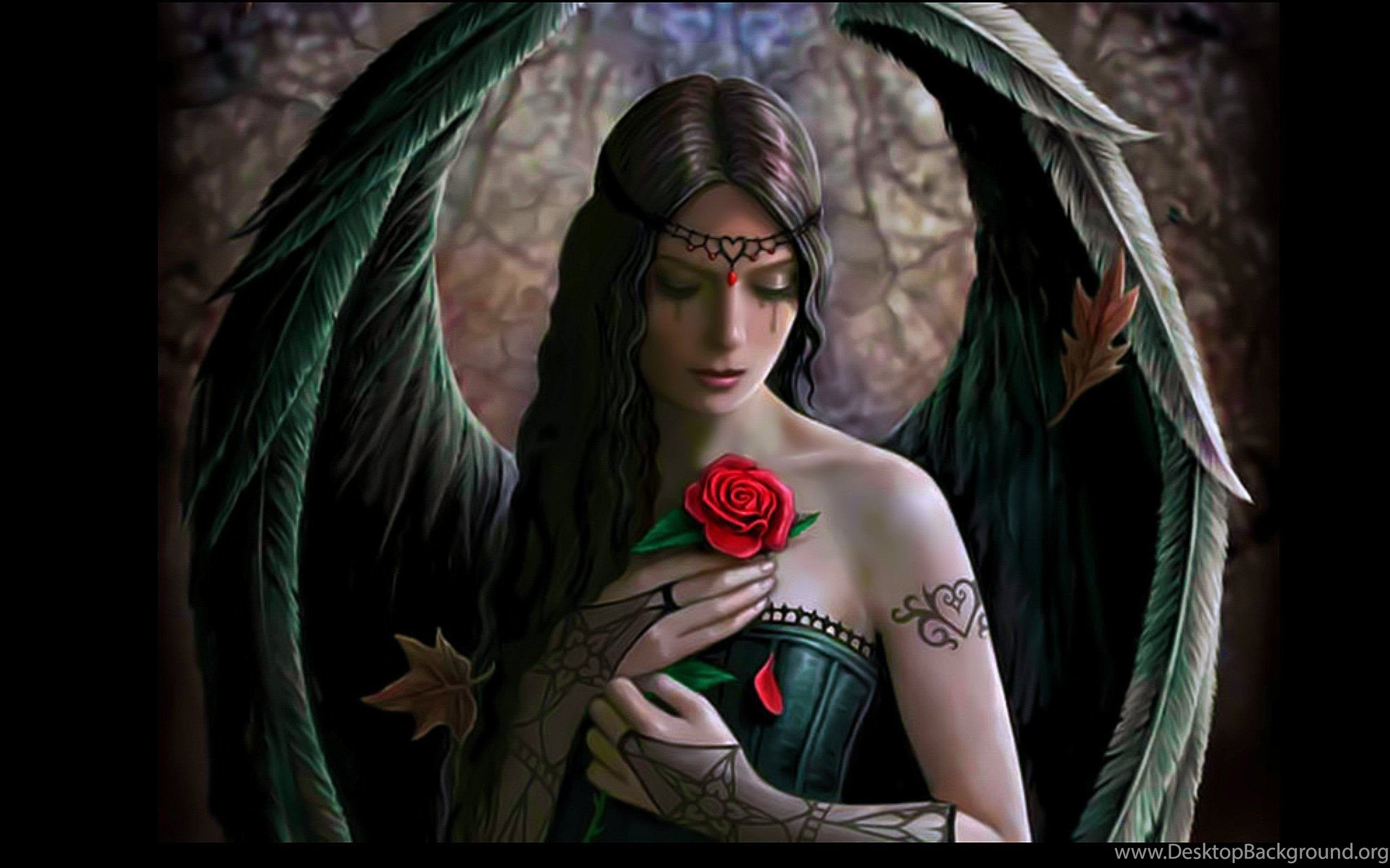 Angel Wings Fantasy Girl Beautiful Rose Flower Wallpaper. Desktop Background