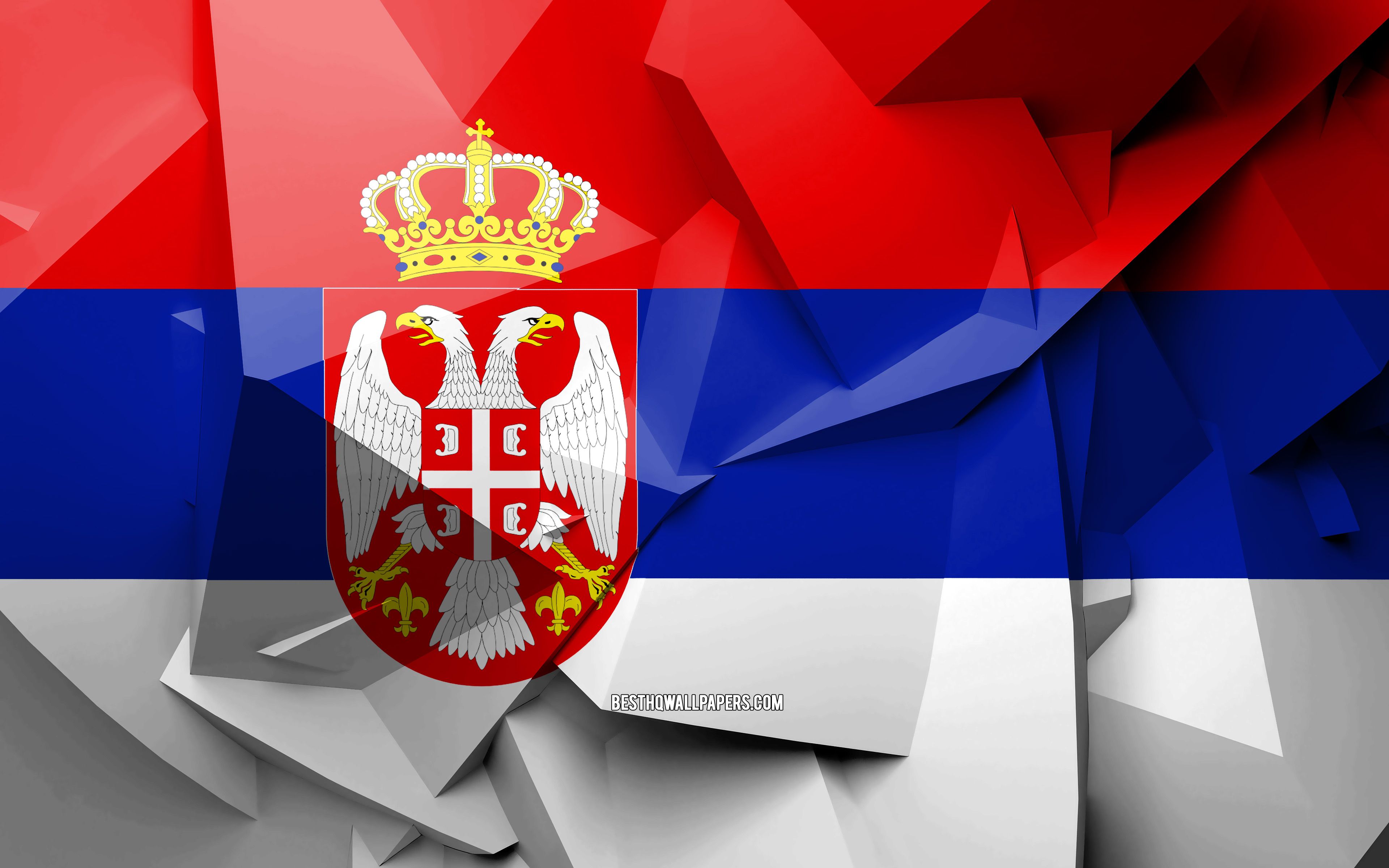 Download wallpaper 4k, Flag of Serbia, geometric art, European countries, Serbian flag, creative, Serbia, Europe, Serbia 3D flag, national symbols for desktop with resolution 3840x2400. High Quality HD picture wallpaper